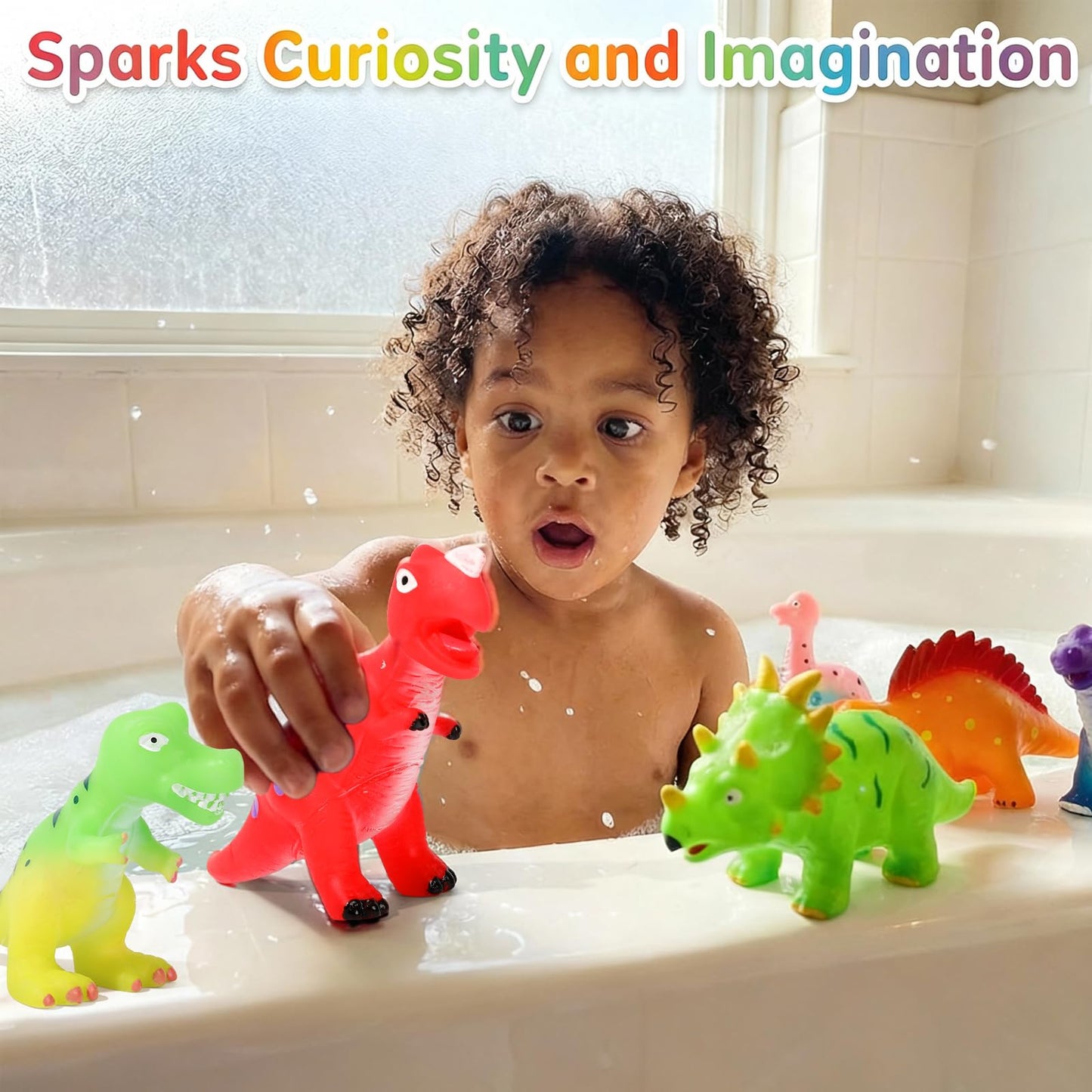 Lemofix Color Changing Dinosaur Bath Toys – Mold-Free No-Hole Tub Toys for Toddlers (Ages 1-5)