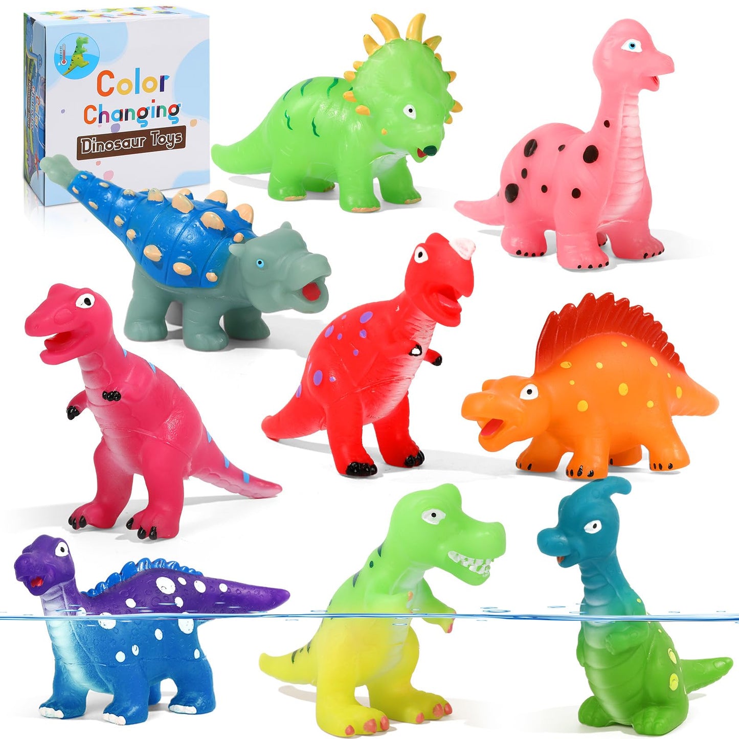Lemofix Color Changing Dinosaur Bath Toys – Mold-Free No-Hole Tub Toys for Toddlers (Ages 1-5)