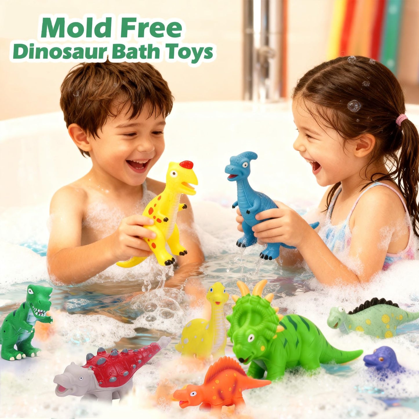 Lemofix No Hole Dinosaur Bath Toys — Mold Free Bathtub Fun for Toddlers