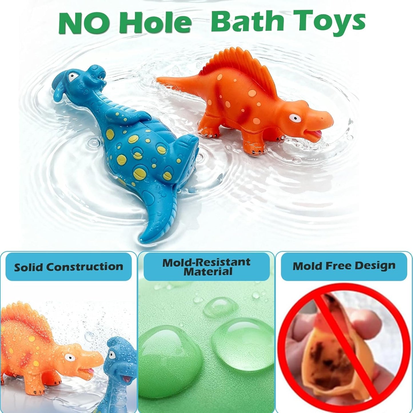 Lemofix Color Changing Dinosaur Bath Toys – Mold-Free No-Hole Tub Toys for Toddlers (Ages 1-5)