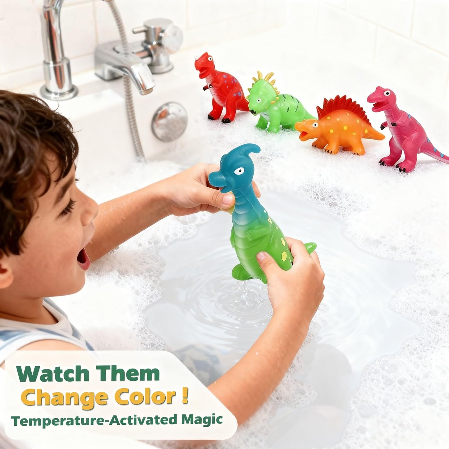 Lemofix Color Changing Dinosaur Bath Toys – Mold-Free No-Hole Tub Toys for Toddlers (Ages 1-5)