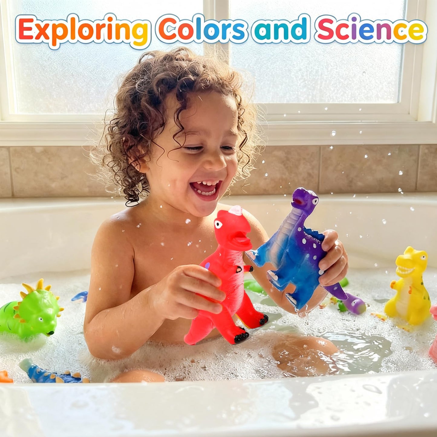 Lemofix Color Changing Dinosaur Bath Toys – Mold-Free No-Hole Tub Toys for Toddlers (Ages 1-5)