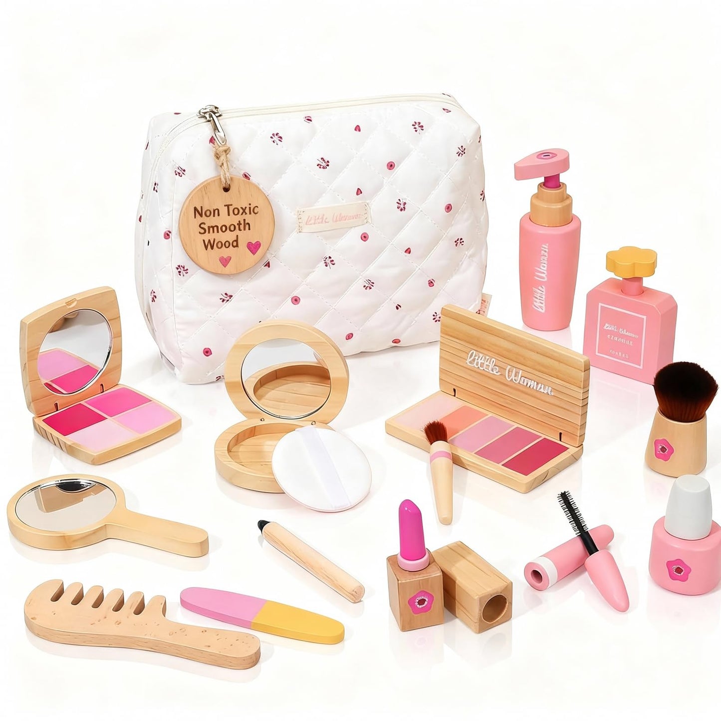 Lemofix Wooden Pretend Makeup Kit for Toddlers – Non-Toxic, Mess-Free Play Makeup Toy Set for 2–4 Year Old Girls