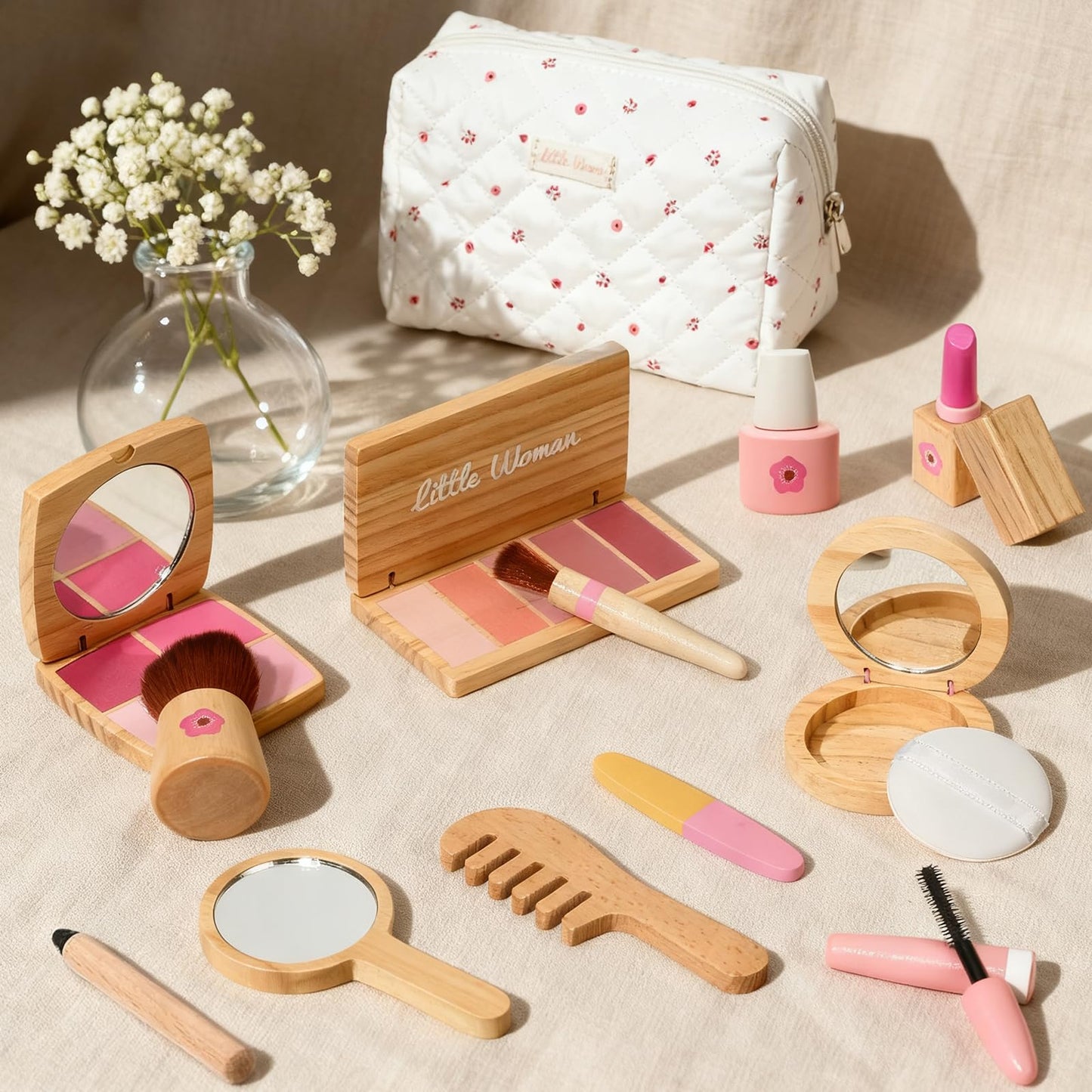 Lemofix Wooden Pretend Makeup Kit for Toddlers – Non-Toxic, Mess-Free Play Makeup Toy Set for 2–4 Year Old Girls