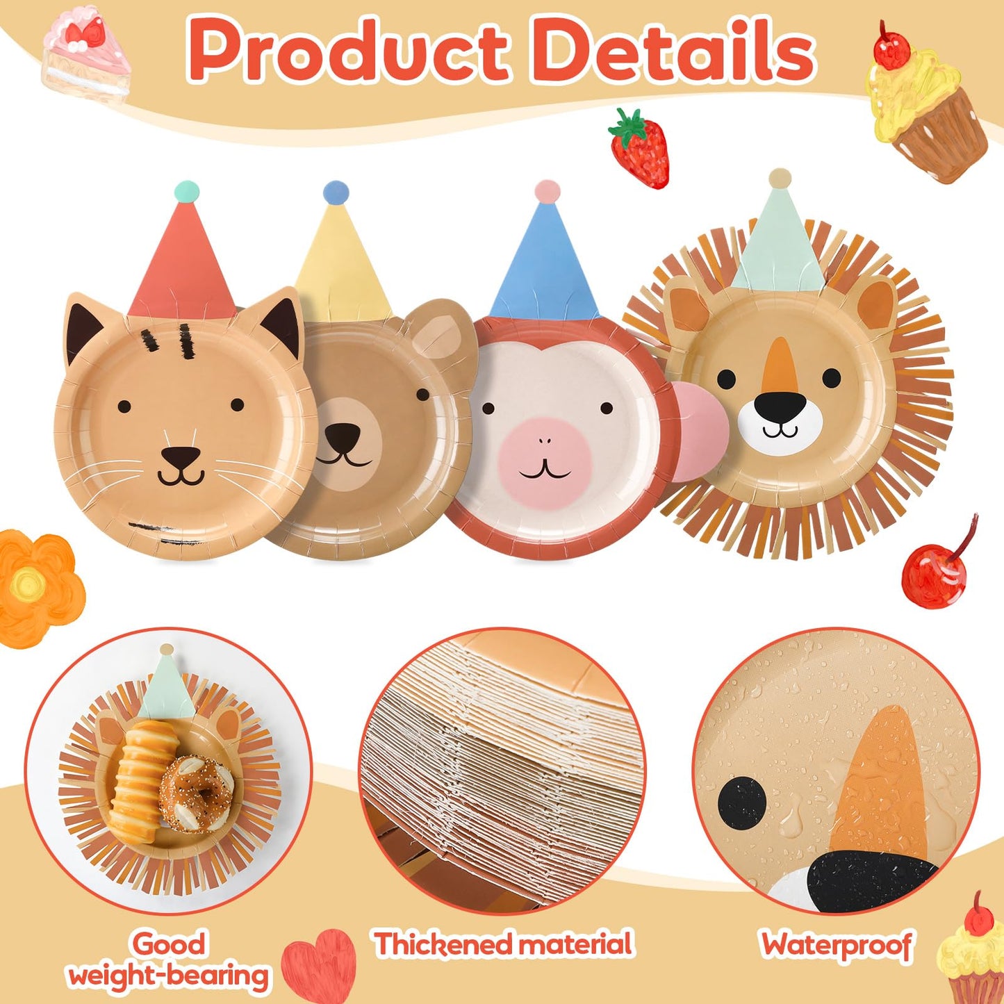 LemonRoad Jungle Animal Plates – 80 Pcs Disposable Safari Party Dinnerware