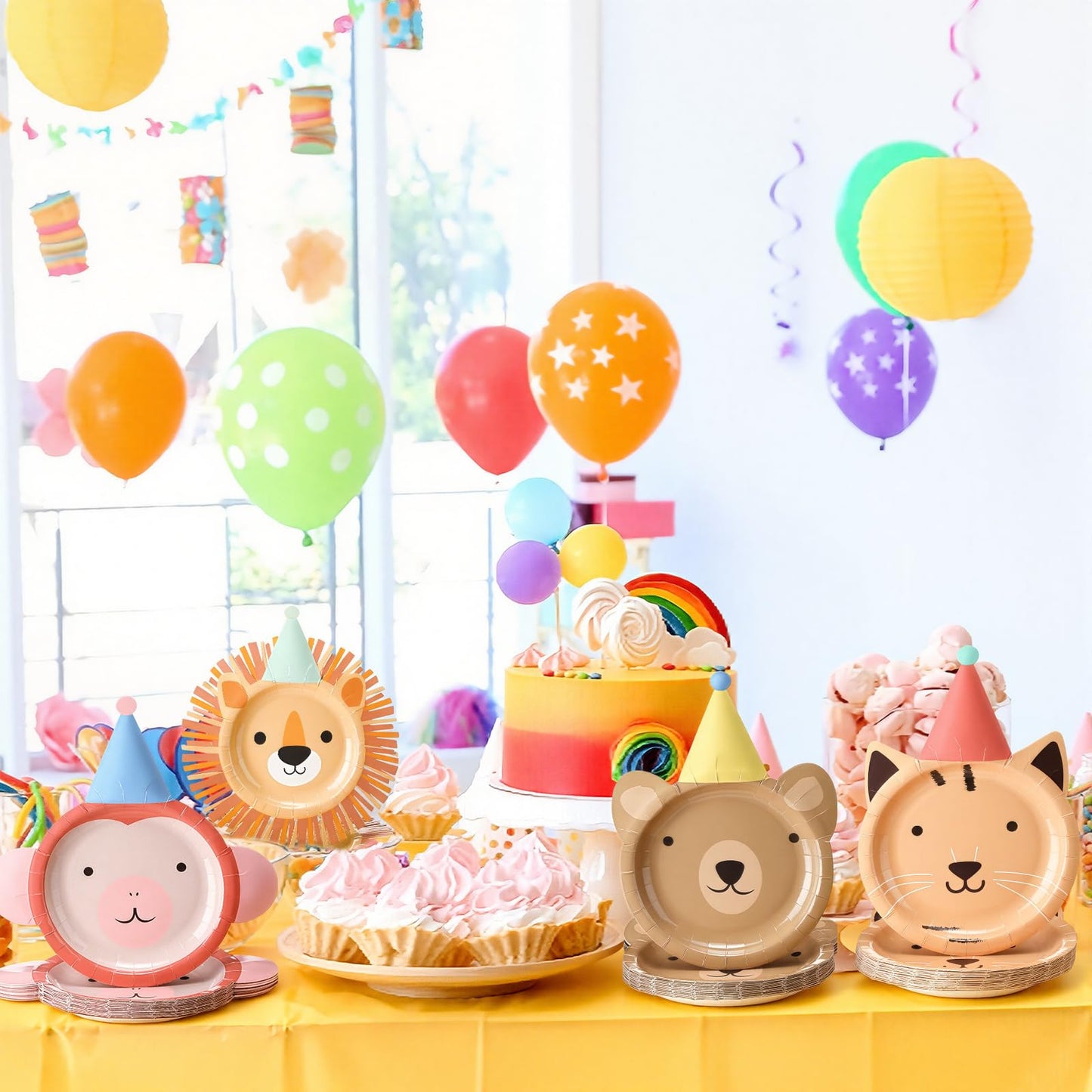 LemonRoad Jungle Animal Plates – 80 Pcs Disposable Safari Party Dinnerware