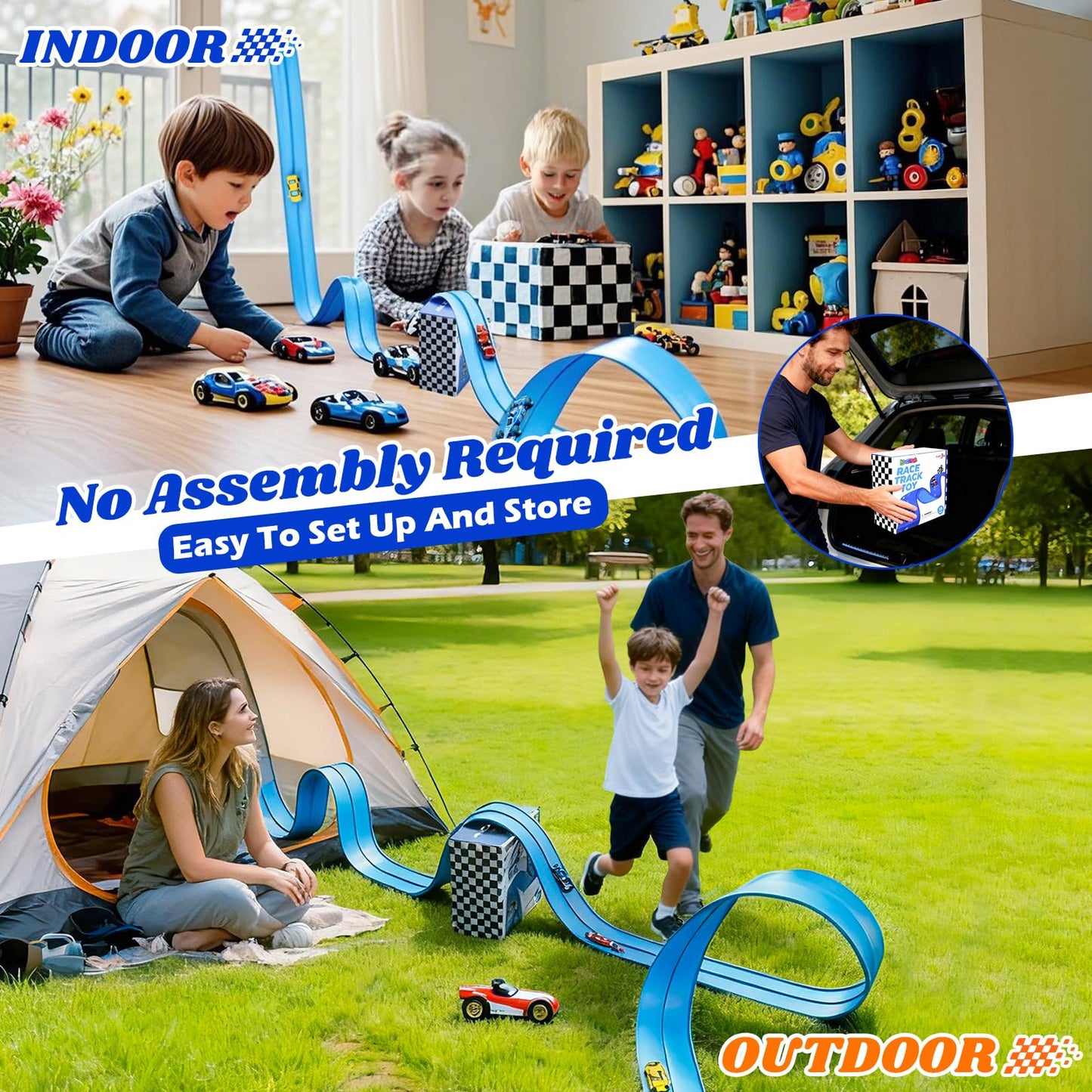 Lemostaar 15ft Flexible Race Track – Roll-Up DIY Ramp with Suction Cups for 1/64 Die-Cast Cars