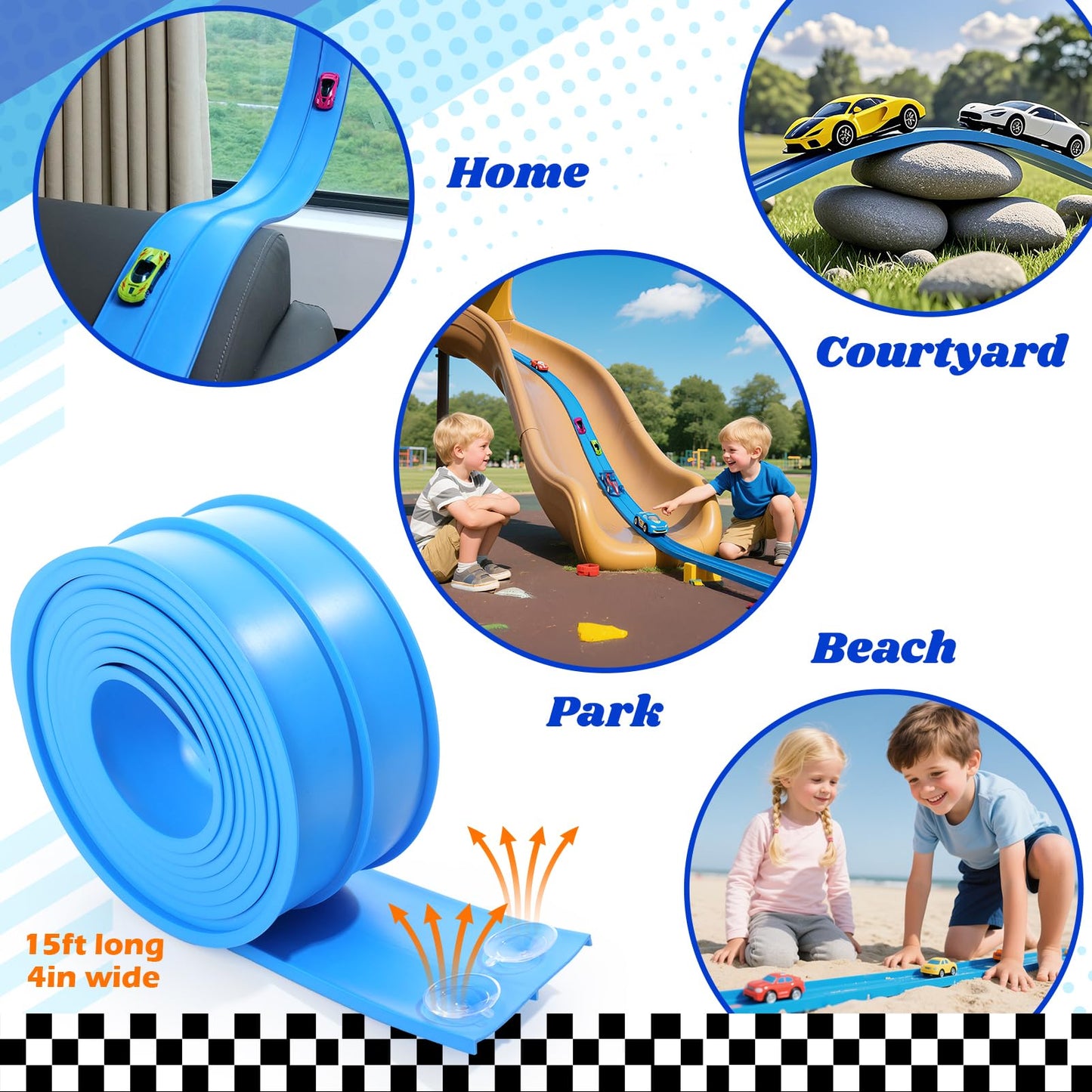 Lemostaar 15ft Flexible Race Track – Roll-Up DIY Ramp with Suction Cups for 1/64 Die-Cast Cars