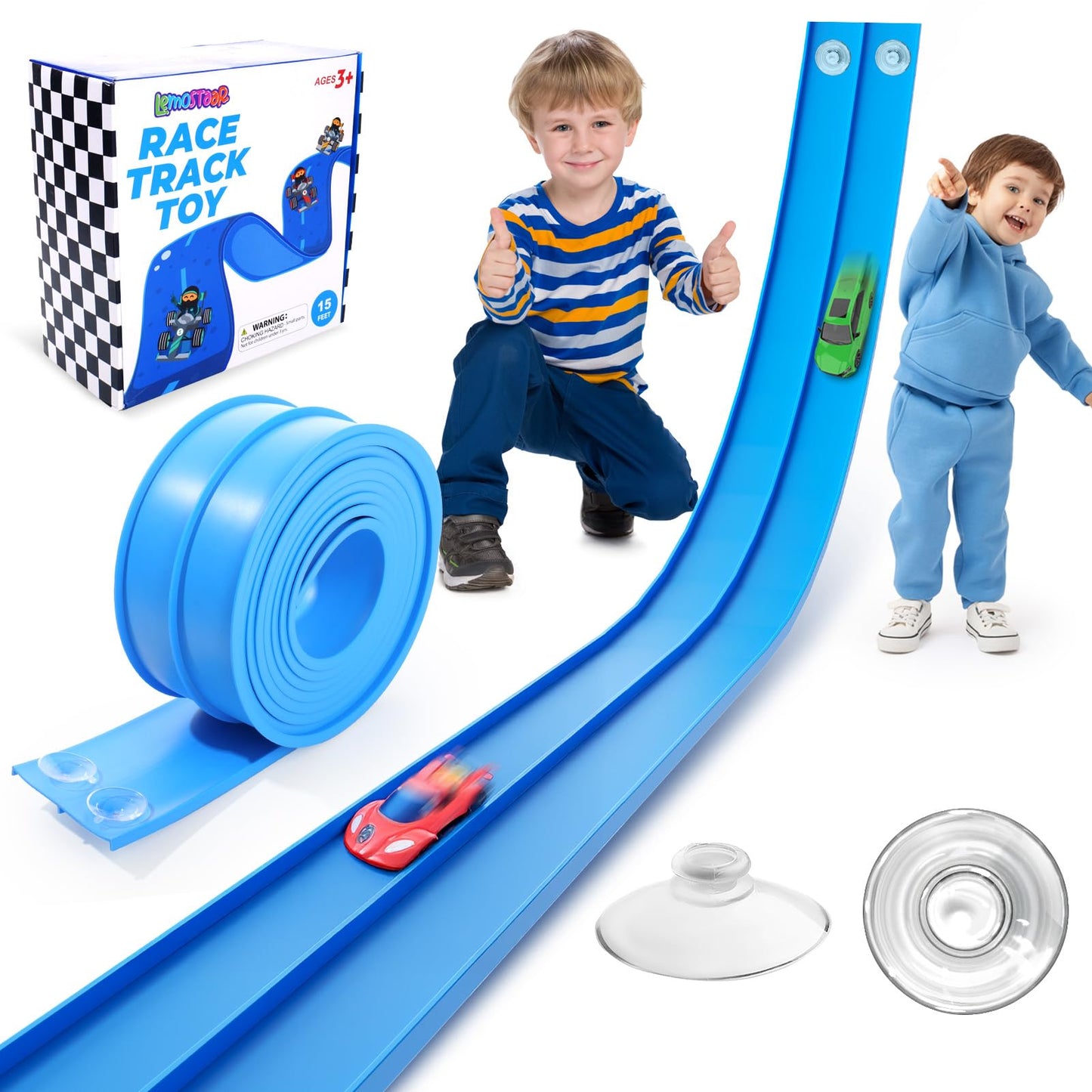 Lemostaar 15ft Flexible Race Track – Roll-Up DIY Ramp with Suction Cups for 1/64 Die-Cast Cars