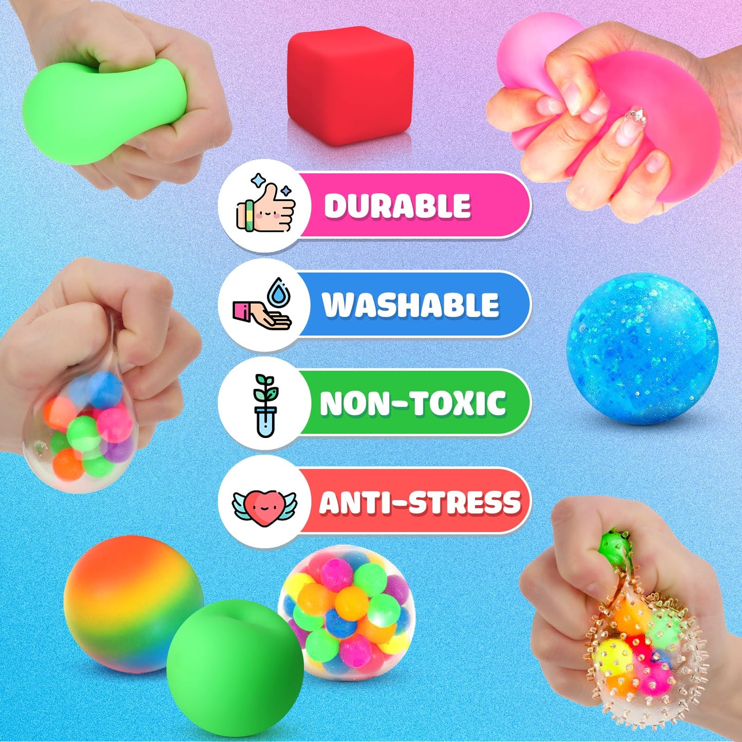 Lemostaar Stress Balls 12-Pack – Fidget Toys for Stress Relief, Focus & Classroom Prizes
