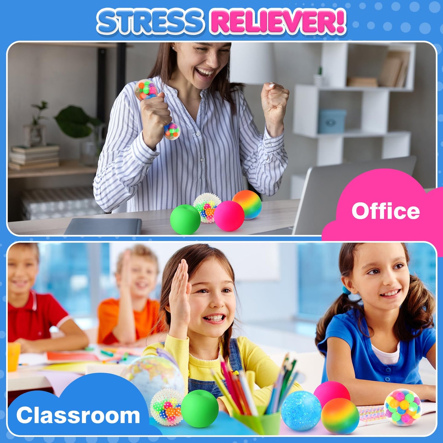 Lemostaar Stress Balls 12-Pack – Fidget Toys for Stress Relief, Focus & Classroom Prizes