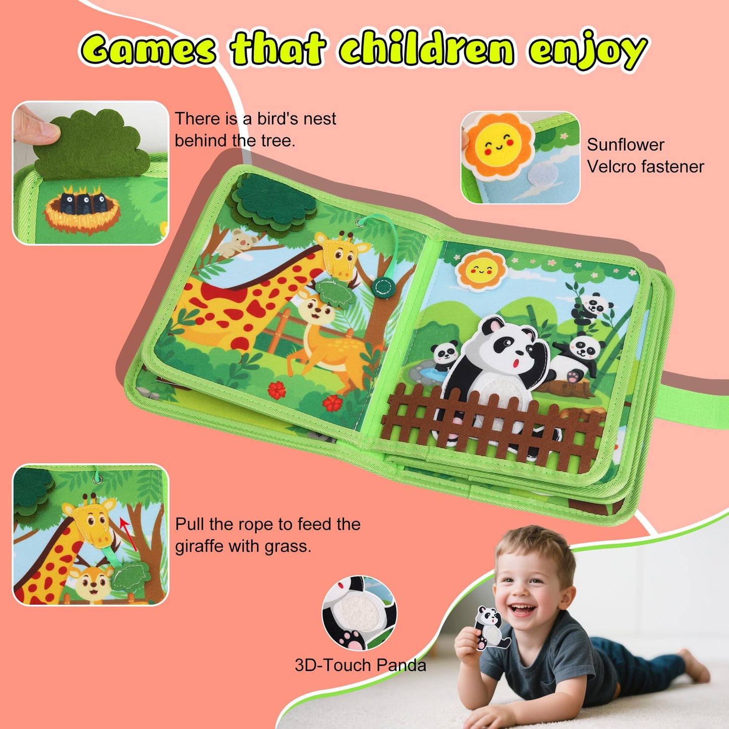 Lemrok Busy Book for Toddlers – Montessori Travel Quiet Book for 1-3 Year Olds