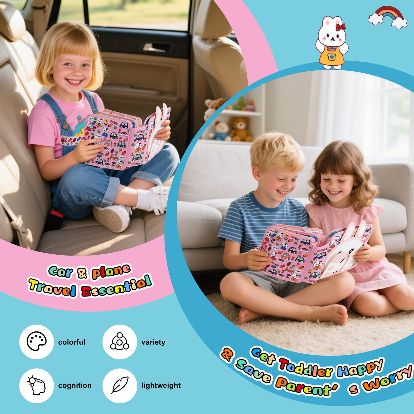 Lemrok Montessori Busy Book for Toddlers 1-3 | Bunny Adventure Learning Toy