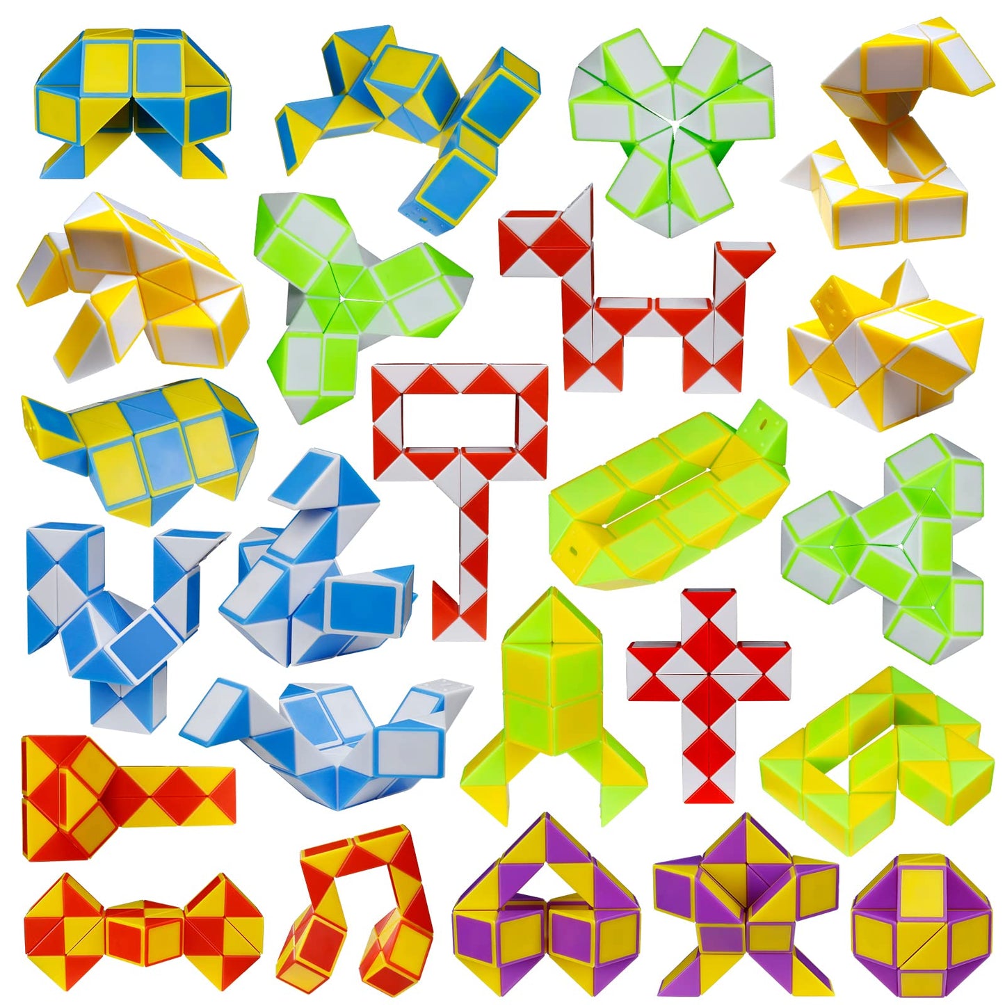 LENDOD 24 Pack Mini Fidget Snake Cubes – 24 Blocks Twist Puzzle Toys