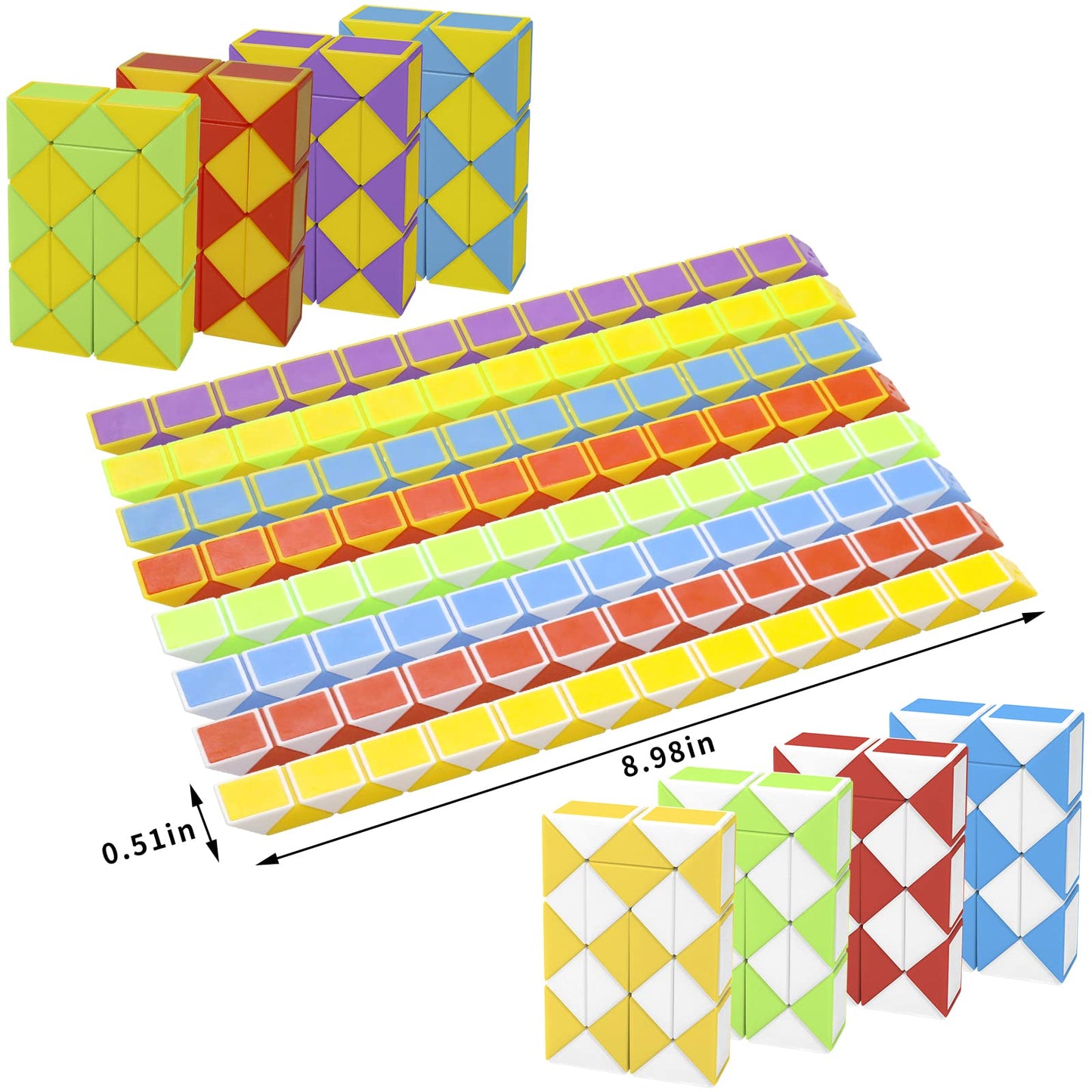LENDOD 24 Pack Mini Fidget Snake Cubes – 24 Blocks Twist Puzzle Toys