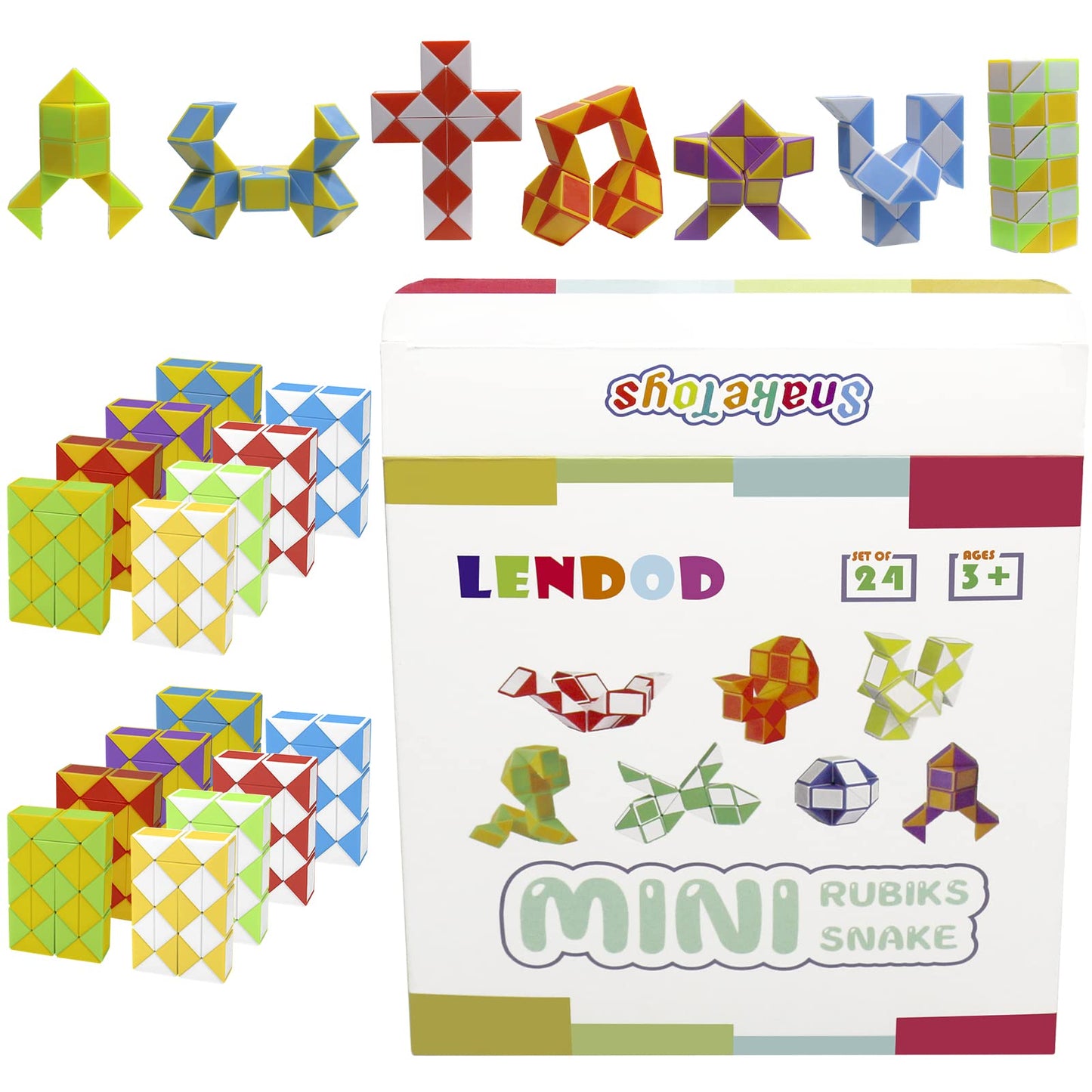 LENDOD 24 Pack Mini Fidget Snake Cubes – 24 Blocks Twist Puzzle Toys