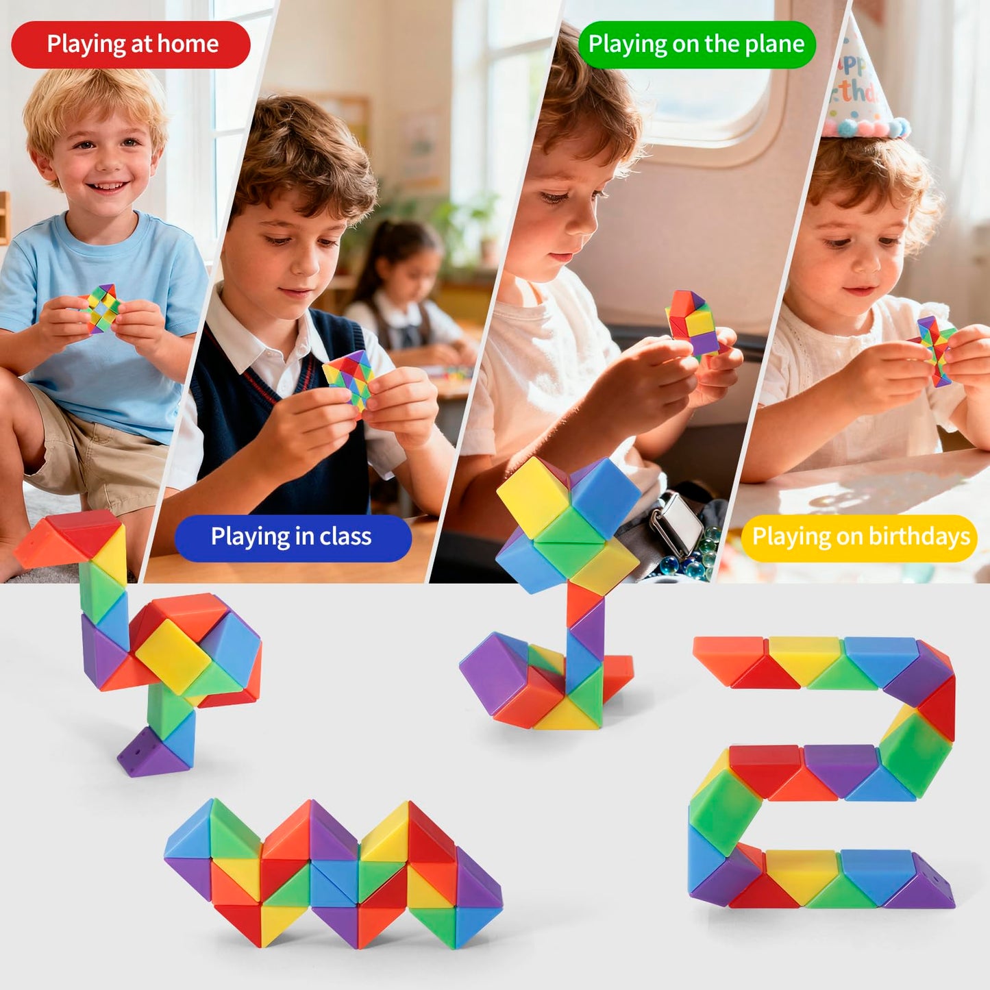 LENDOD 30 Pack Mini Fidget Snake Cube Toys – Party Favors & Classroom Rewards
