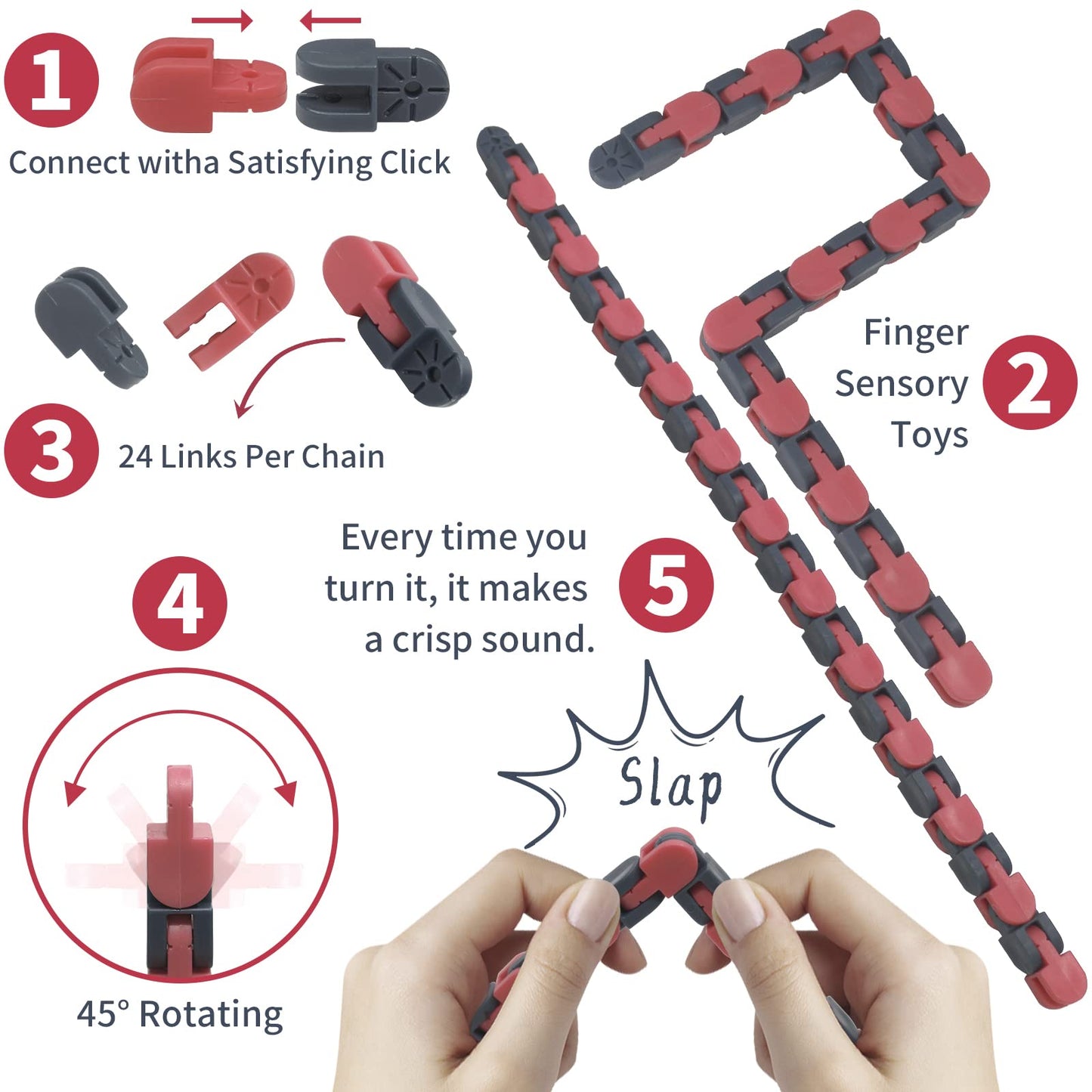 LENDOD 30 Pack Wacky Tracks – Snap & Click Fidget Toys for Focus & Stress Relief