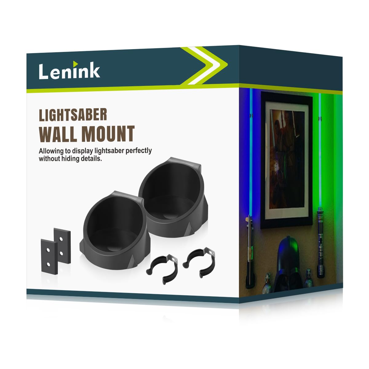 Lenink 2-Pack Lightsaber Wall Mount - Black, Compatible with Galaxy's Edge & Most Hilts