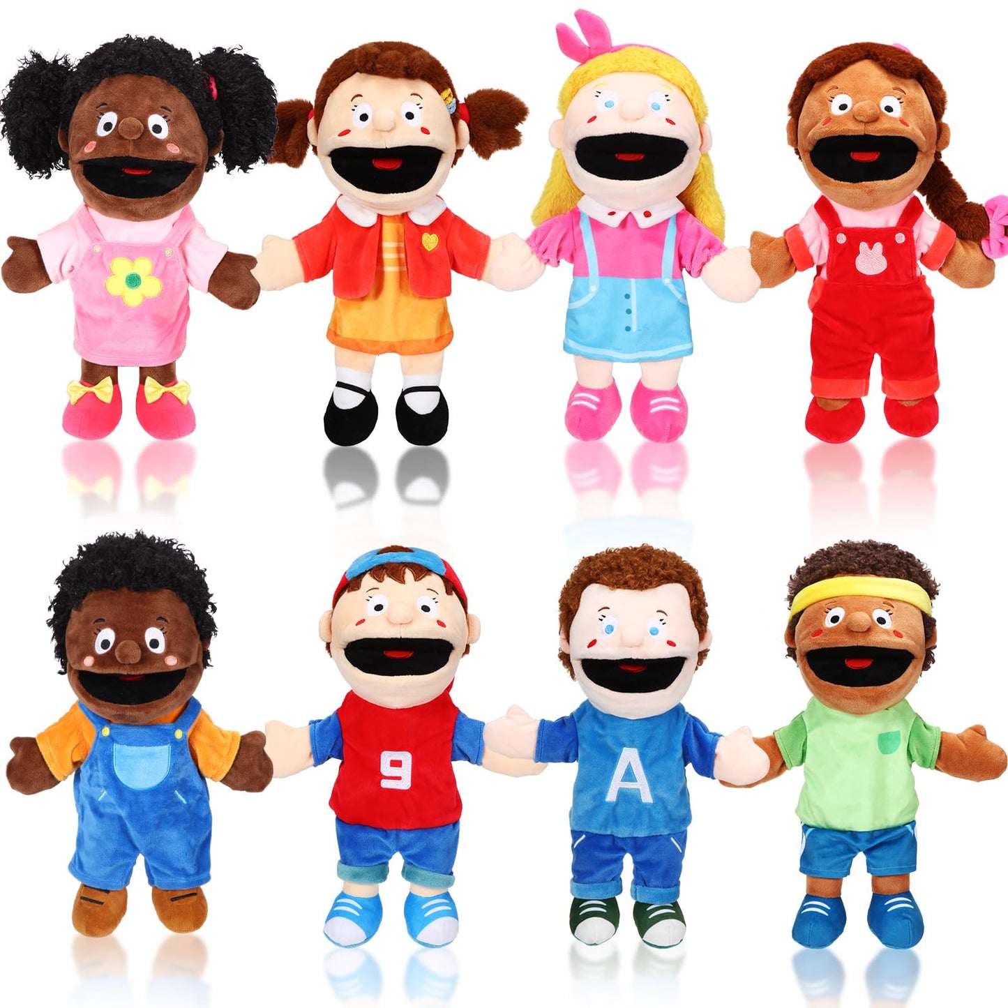 Lenwen 8-Piece Kids Hand Puppet Gifts Set — 12-Inch Multicultural Plush Puppets