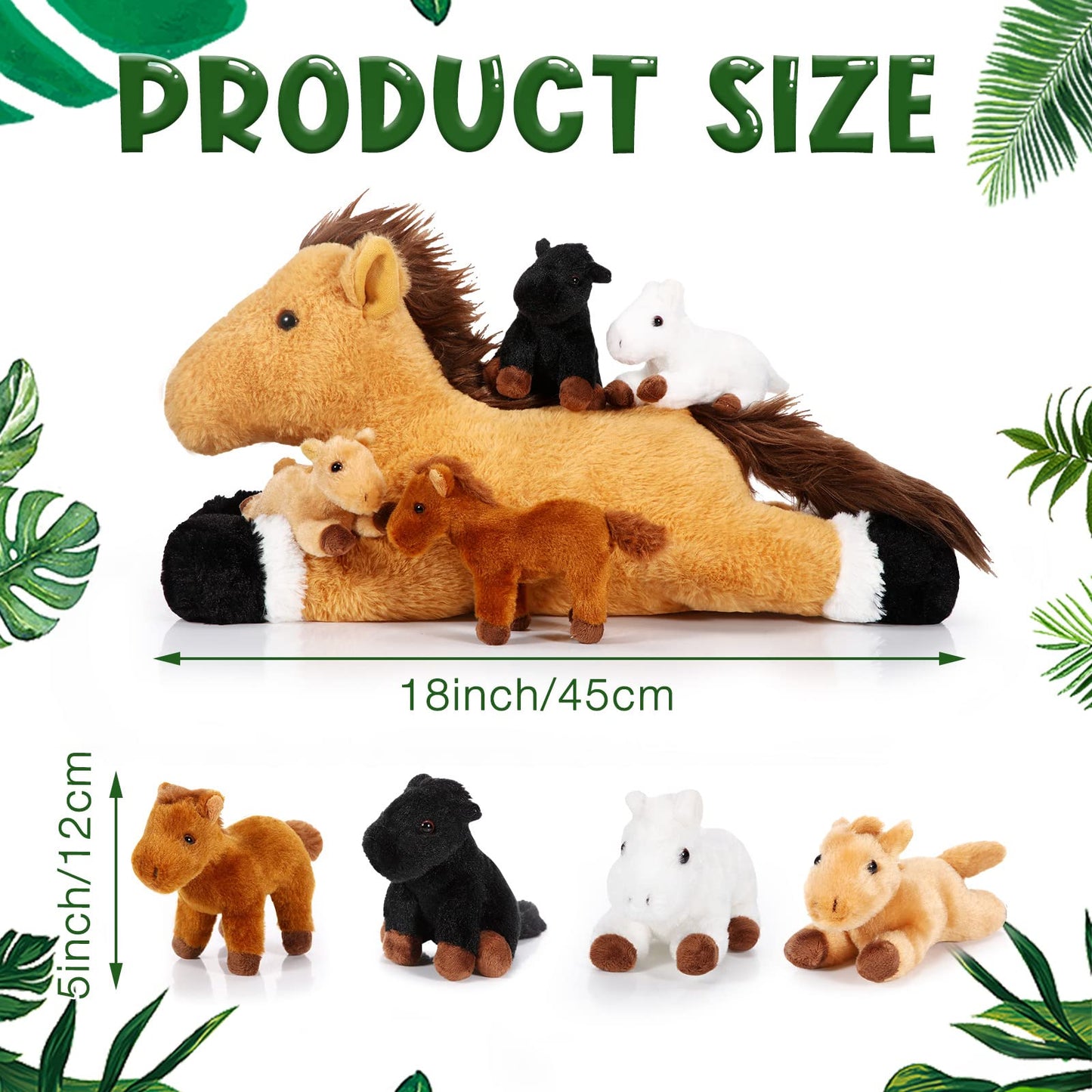 Lenwen 5-Piece Horse Plush Set: 18-Inch Mommy Horse with 4 Babies – Soft Nurturing Plush Toys