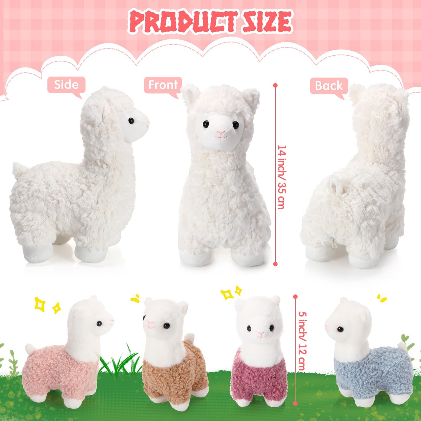 Lenwen 5-Pcs Llama Plush Set - 14-inch Mama Llama with 4 Babies, Soft Toys for Kids