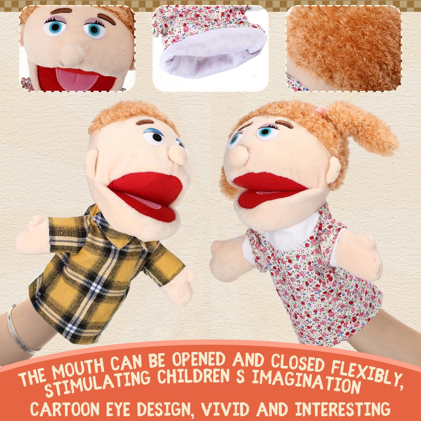 Lenwen 6-Piece Family Hand Puppet Set | Movable Mouth Plush Puppets for Kids