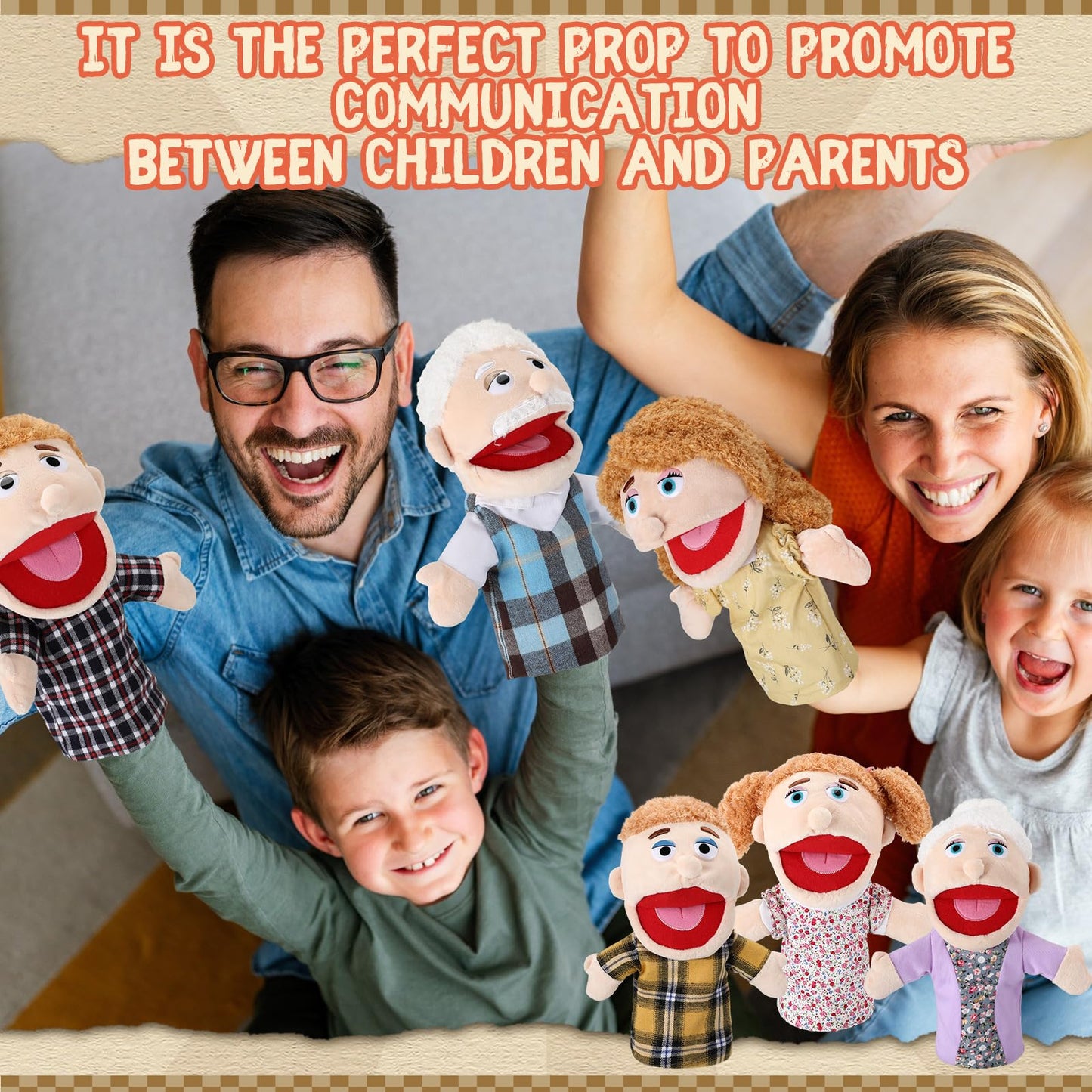 Lenwen 6-Piece Family Hand Puppet Set | Movable Mouth Plush Puppets for Kids