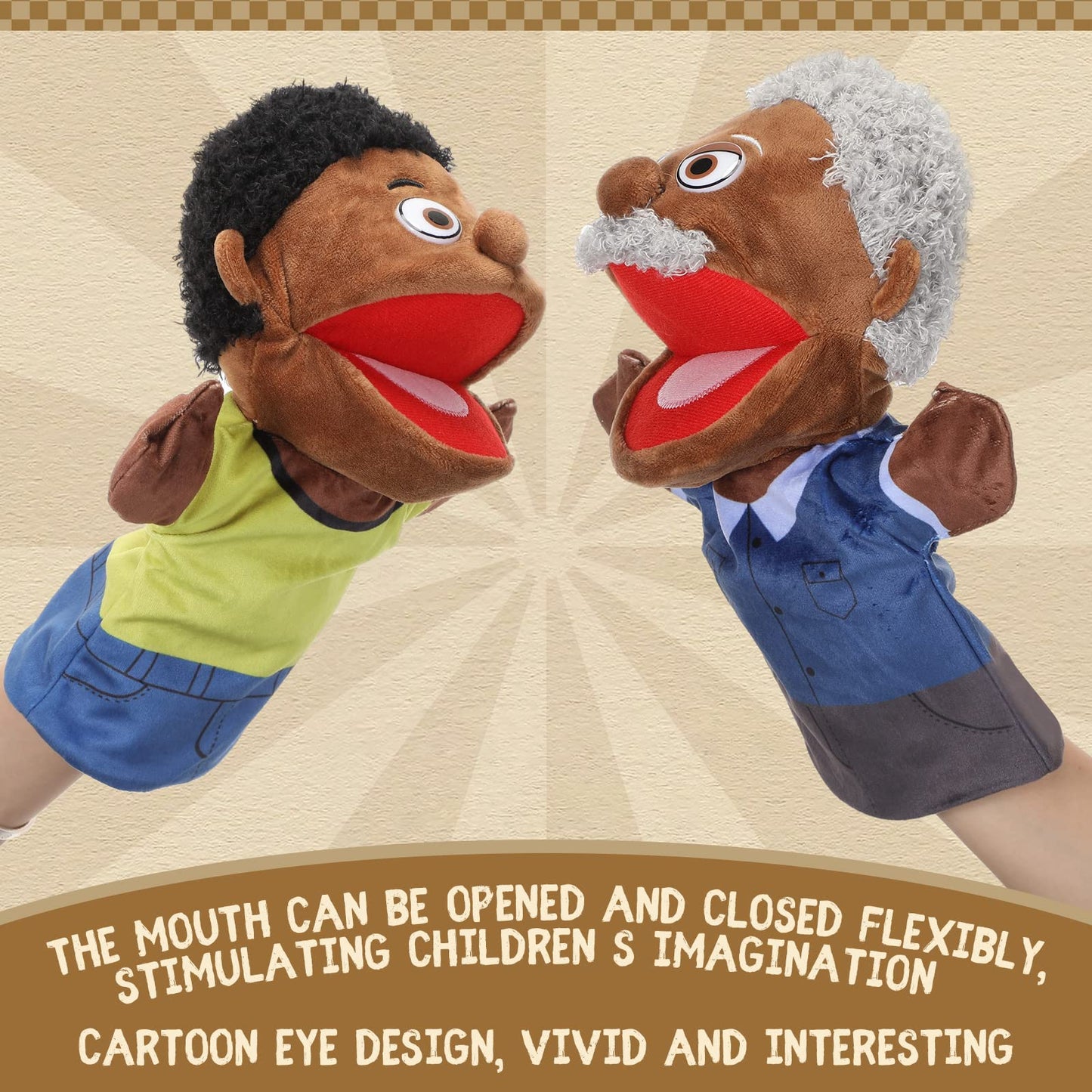 Lenwen 6 Pcs Family Hand Puppet Set (African American) – Movable Mouth Plush Puppets for Storytelling and Classroom Play