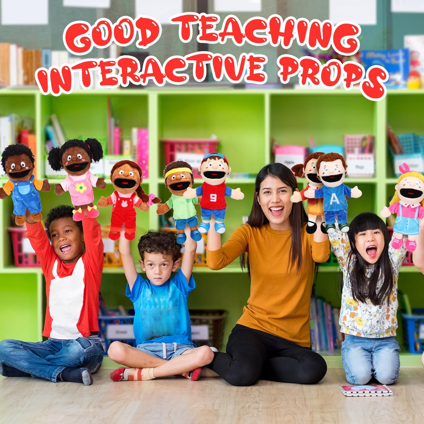 Lenwen 8-Piece Kids Hand Puppet Gifts Set — 12-Inch Multicultural Plush Puppets