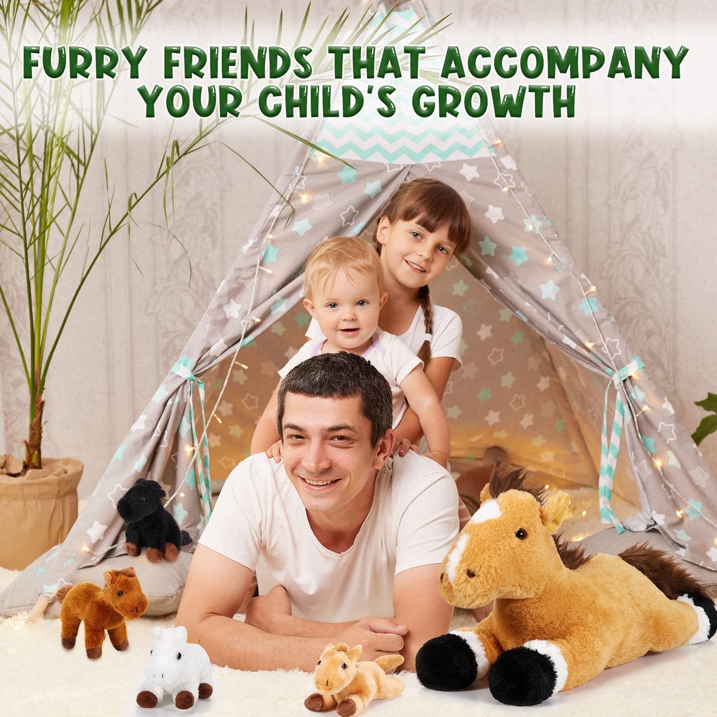 Lenwen 5-Piece Horse Plush Set: 18-Inch Mommy Horse with 4 Babies – Soft Nurturing Plush Toys