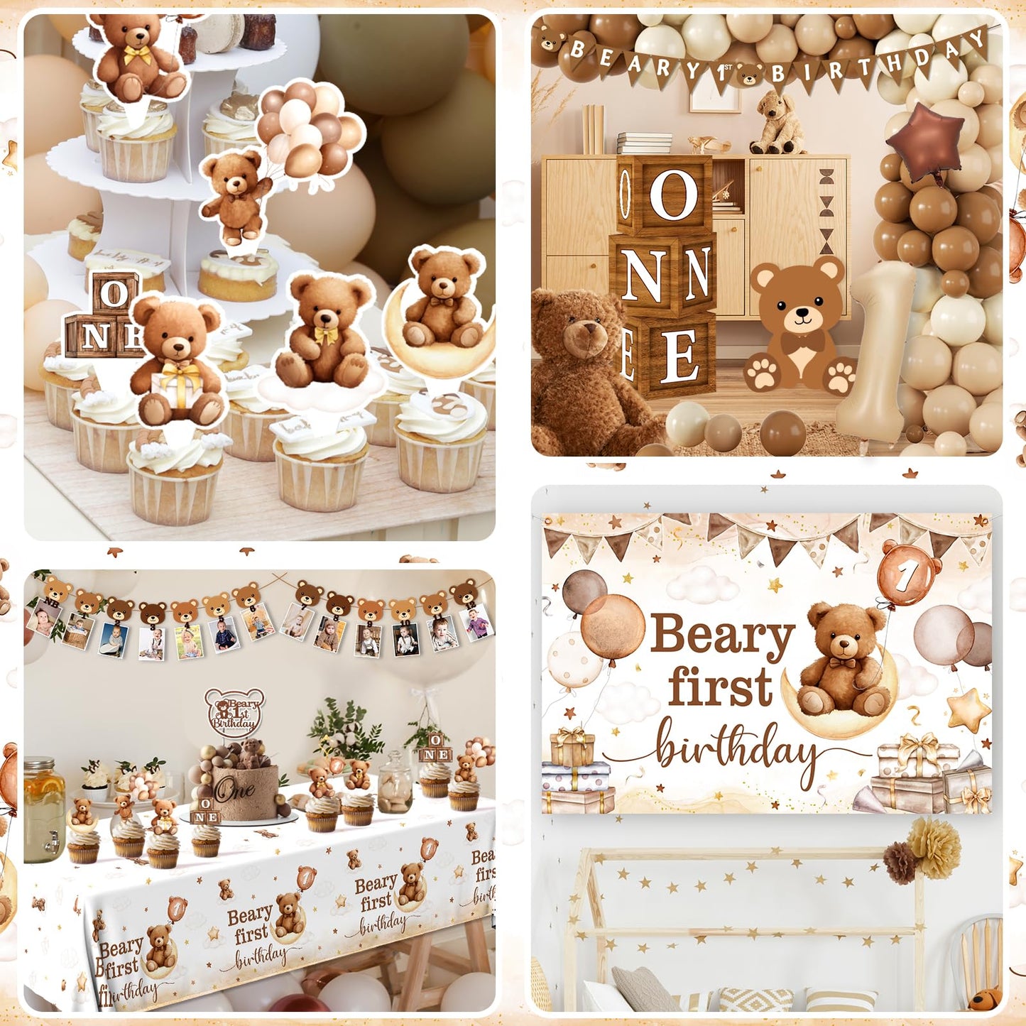 Lenyunge Beary First Birthday Decorations — 147pcs Bear Party Kit for 1st Birthday