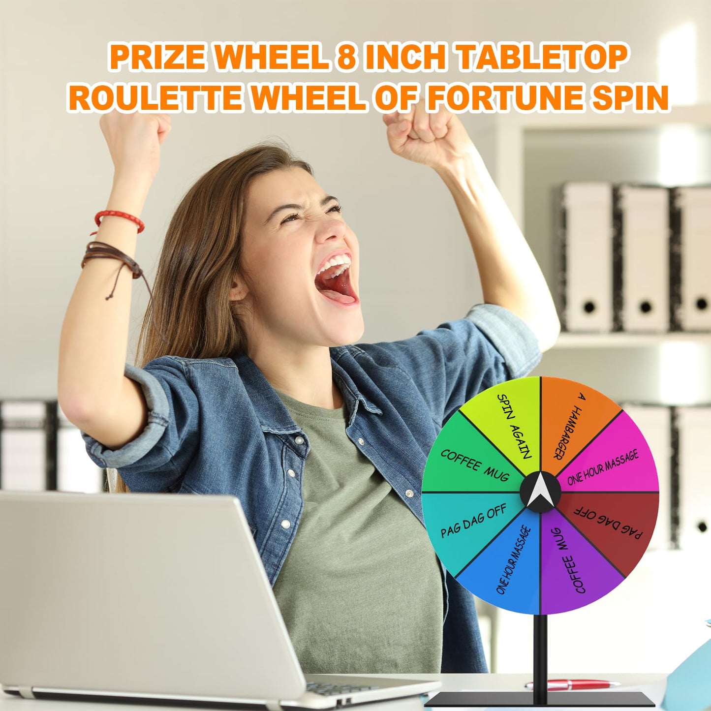 Leoenir Prize Wheel 8-Inch Dry Erase Spinning Wheel – All-Metal Tabletop Roulette for Parties & Events