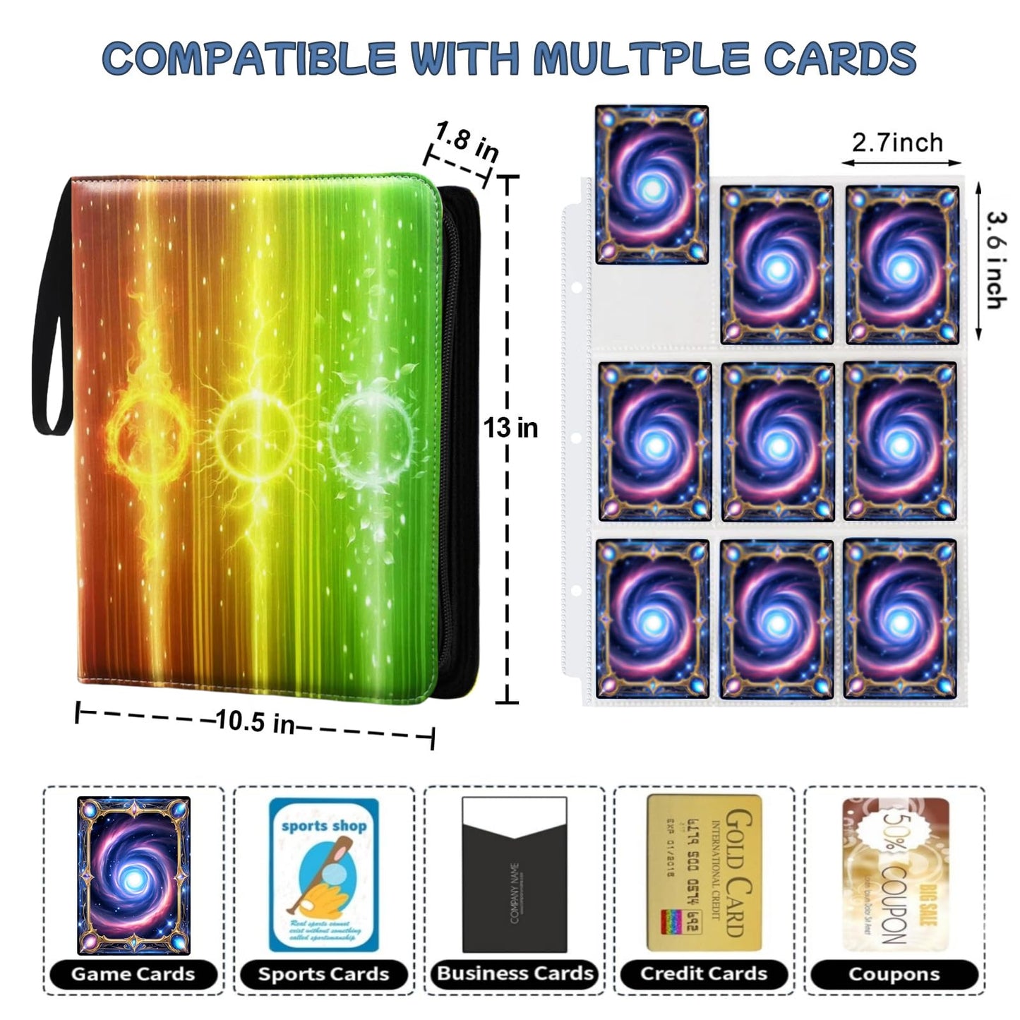 Leogi Premium Card Binder: 9-Pocket Zippered Album, 900 Cards Capacity with 50 Removable Sleeves