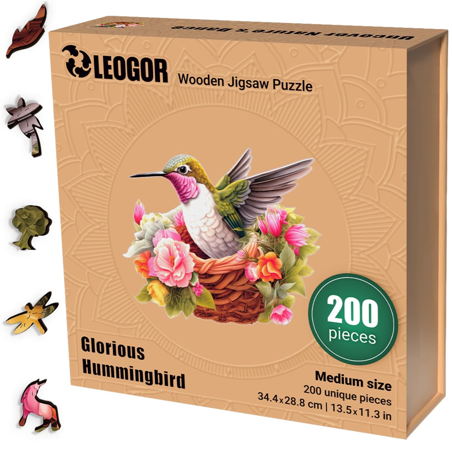 LEOGOR Wooden Jigsaw Puzzle for Adults — 200 Pieces, Hummingbird, 5mm Thick Wood