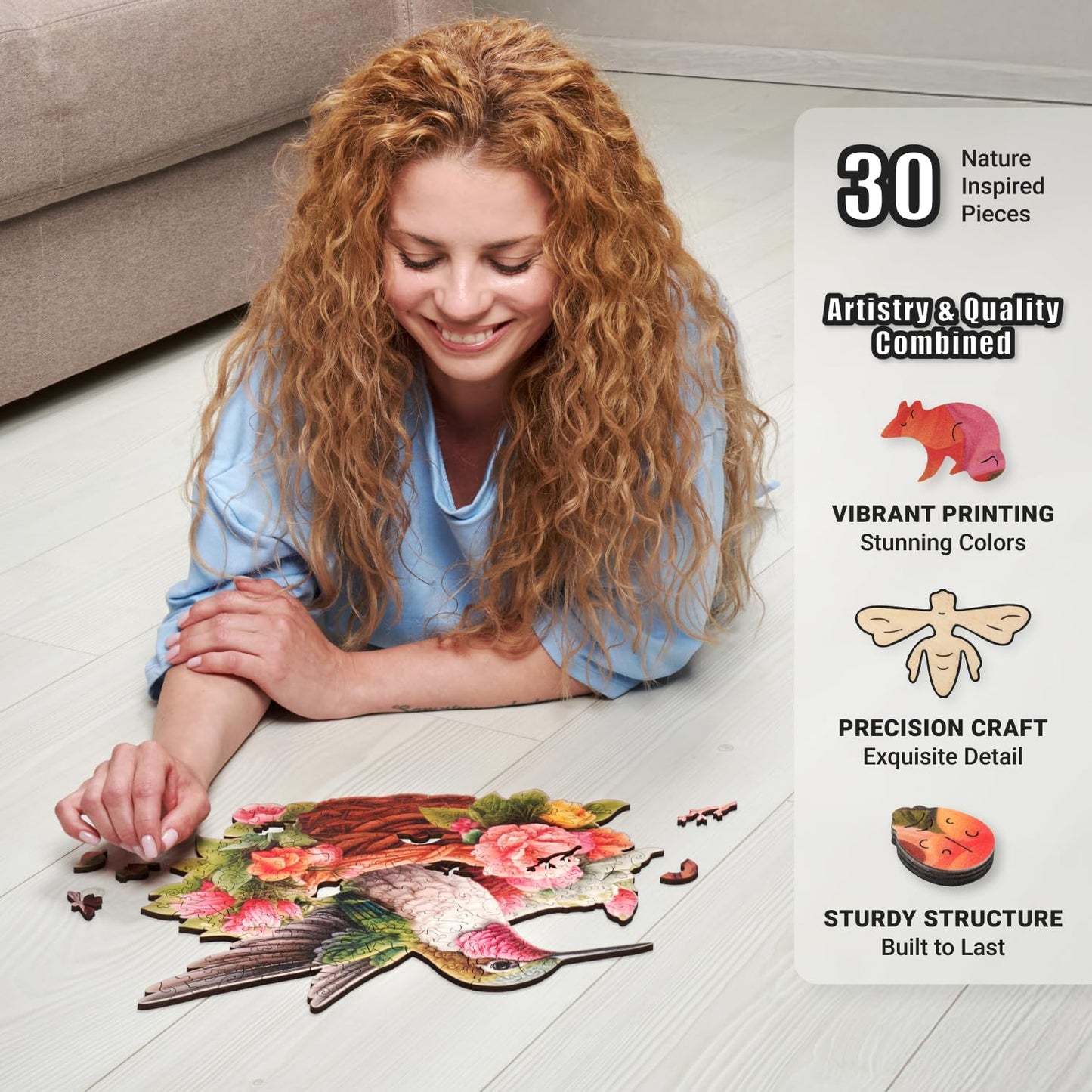 LEOGOR Wooden Jigsaw Puzzle for Adults — 200 Pieces, Hummingbird, 5mm Thick Wood