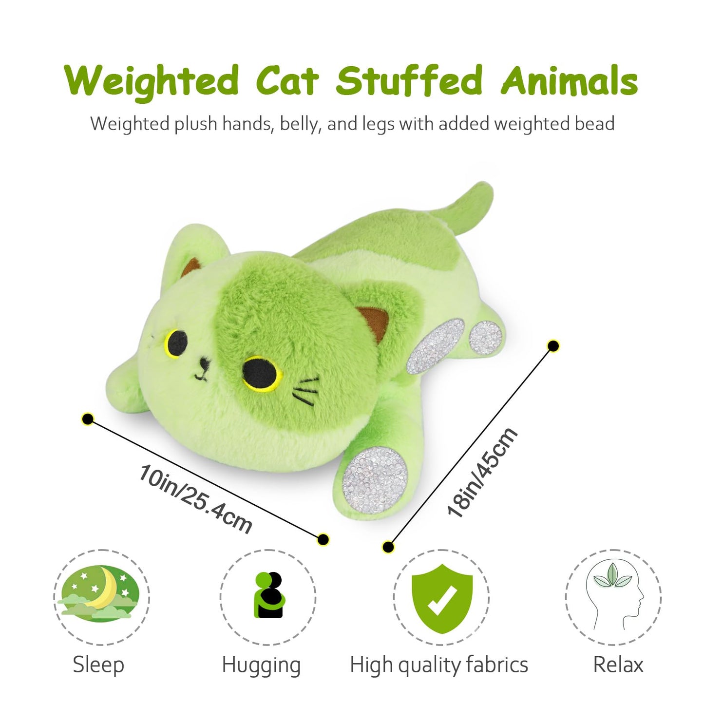 Leokawin Weighted Avocado Cat Plush – 18-Inch Cozy Weighted Cat Plush for Kids
