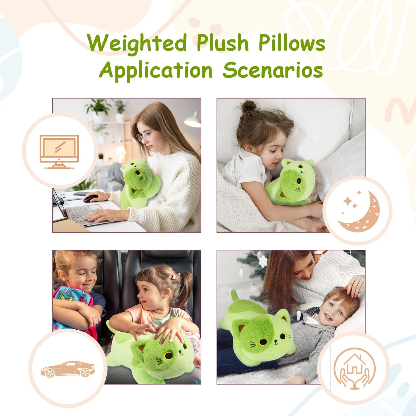 Leokawin Weighted Avocado Cat Plush – 18-Inch Cozy Weighted Cat Plush for Kids