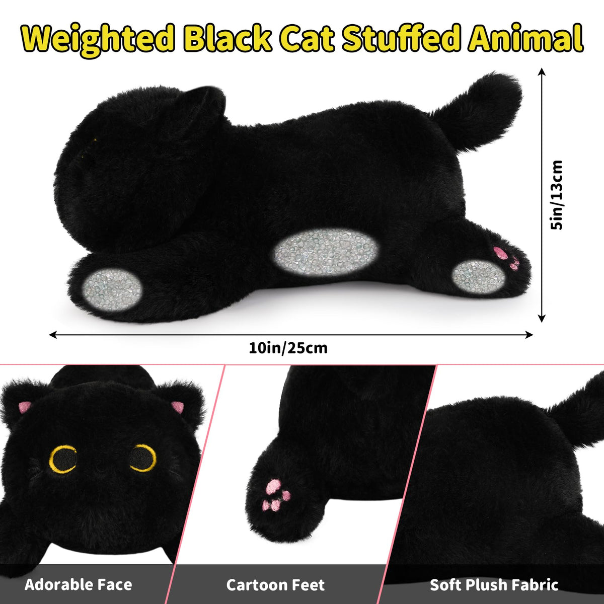 Leokawin Weighted Black Cat Plush – Cozy, Huggable Cat Plush for Kids
