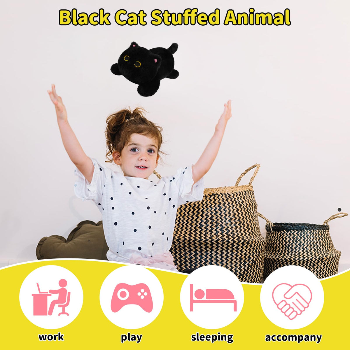 Leokawin Weighted Black Cat Plush – Cozy, Huggable Cat Plush for Kids