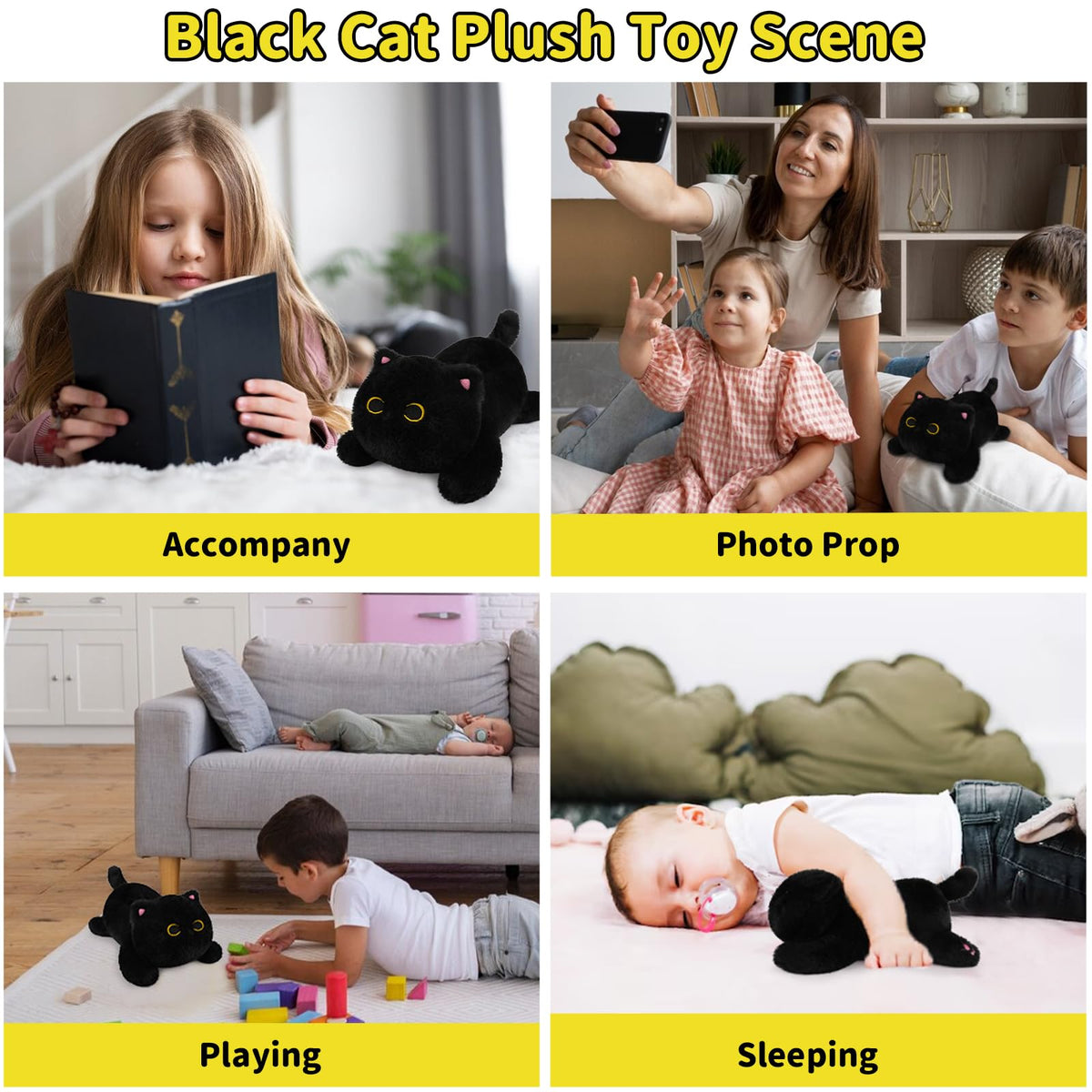 Leokawin Weighted Black Cat Plush – Cozy, Huggable Cat Plush for Kids