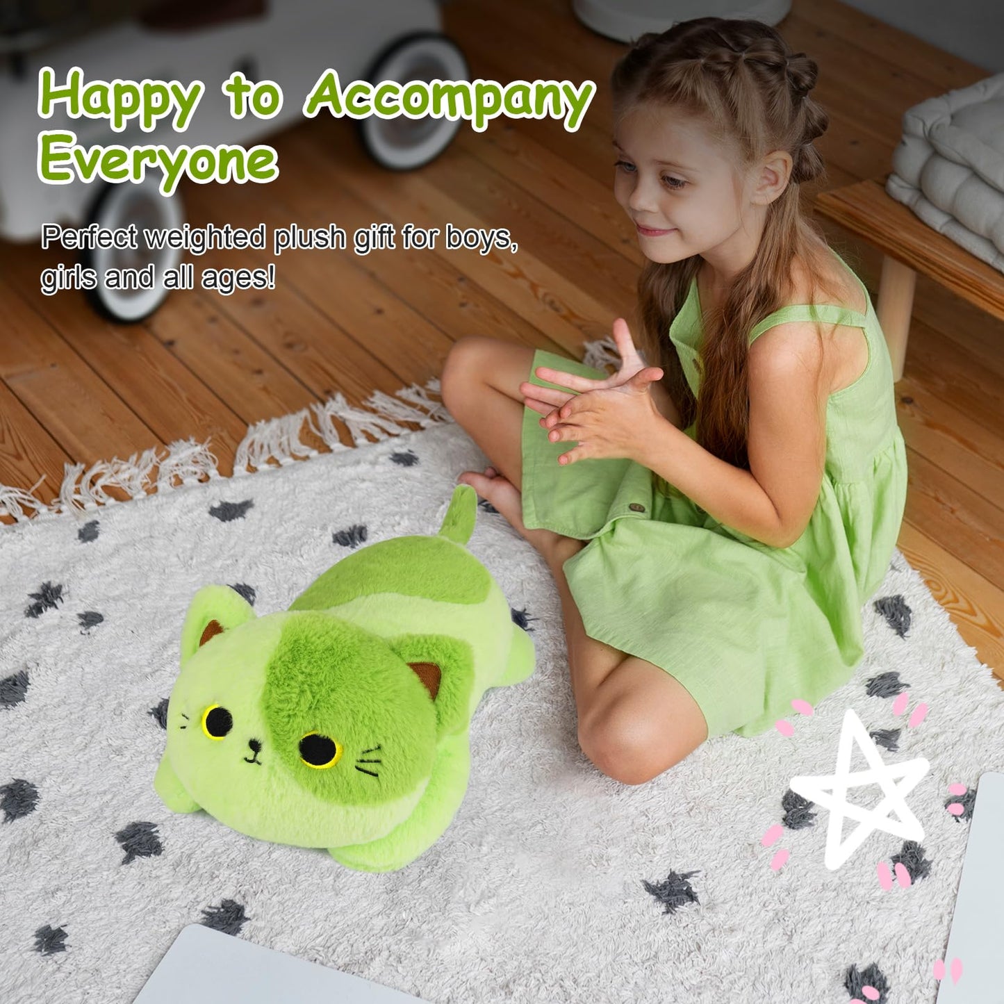 Leokawin Weighted Avocado Cat Plush – 18-Inch Cozy Weighted Cat Plush for Kids