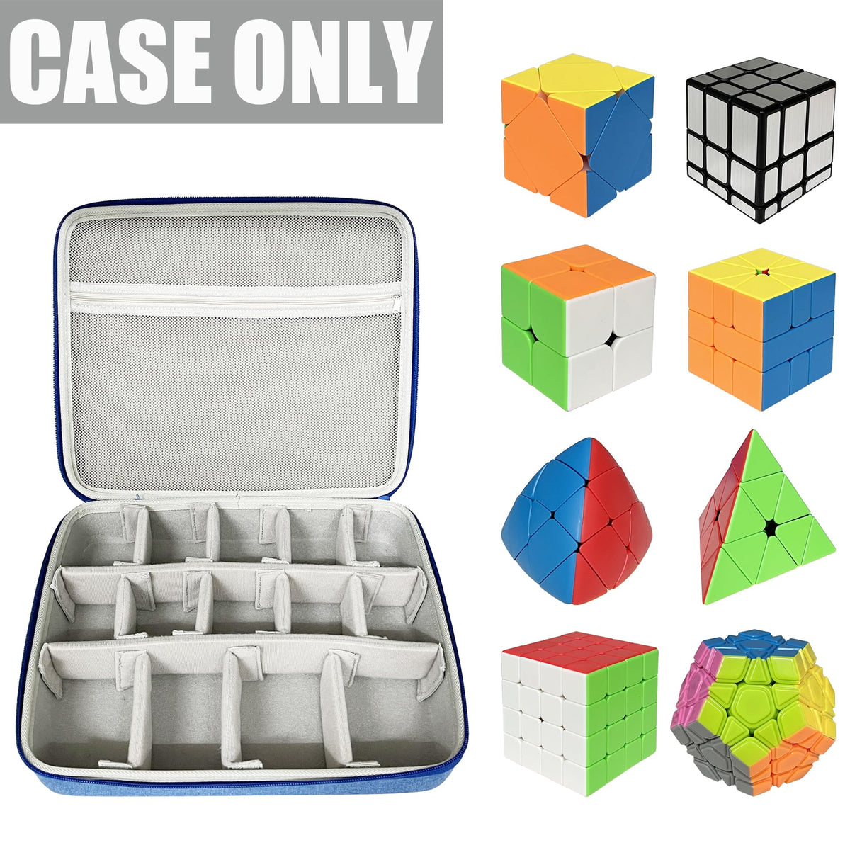 LeoTube Speed Cube Hard EVA Case Bag – 14+ Cubes, Blue, Travel Storage for Rubik's and Shashibo