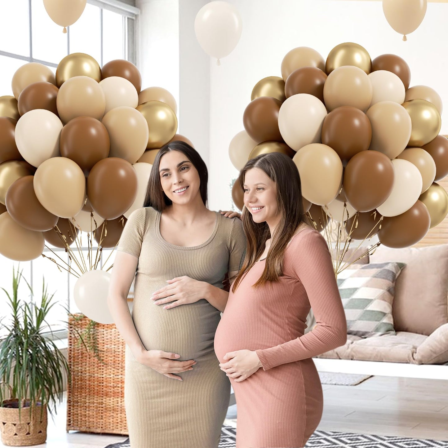 Leraqertra 60pcs Brown & Gold Balloons - 12in Boho Neutral Baby Shower & Birthday Decor