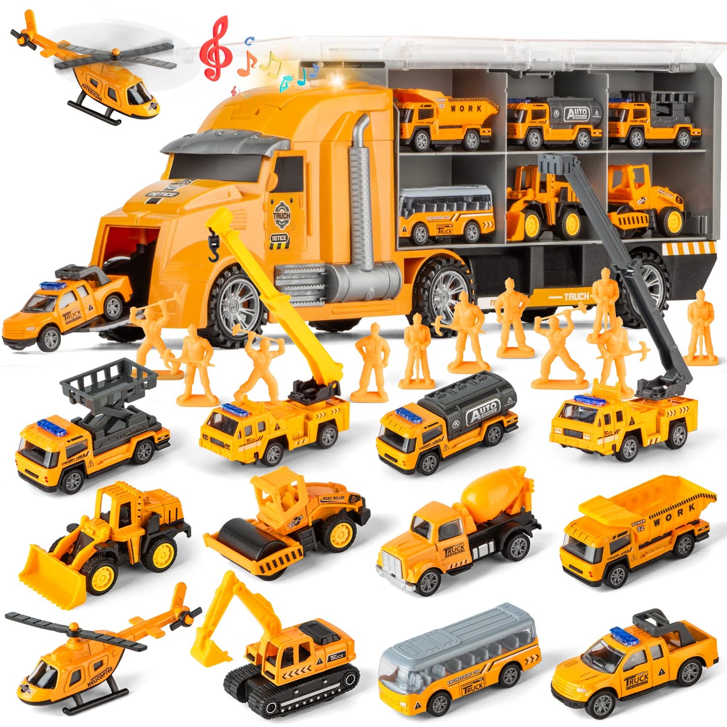 LerBao 25-in-1 Die-Cast Pull-Back Construction Trucks – Lights & Sounds (Ages 3-7)