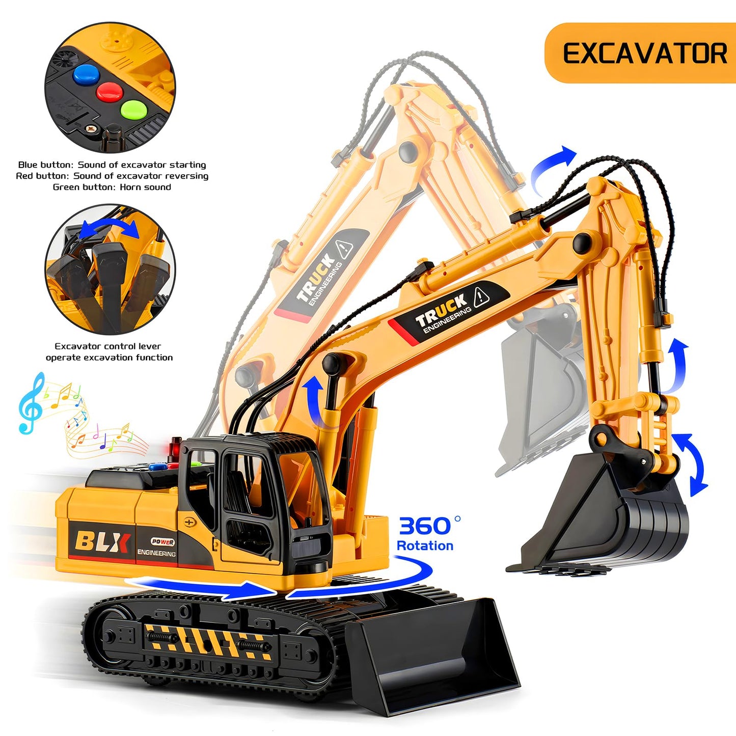 LerBao 2-Pack Large Construction Trucks – Moveable Excavator & Dump Truck for 3-8 Years