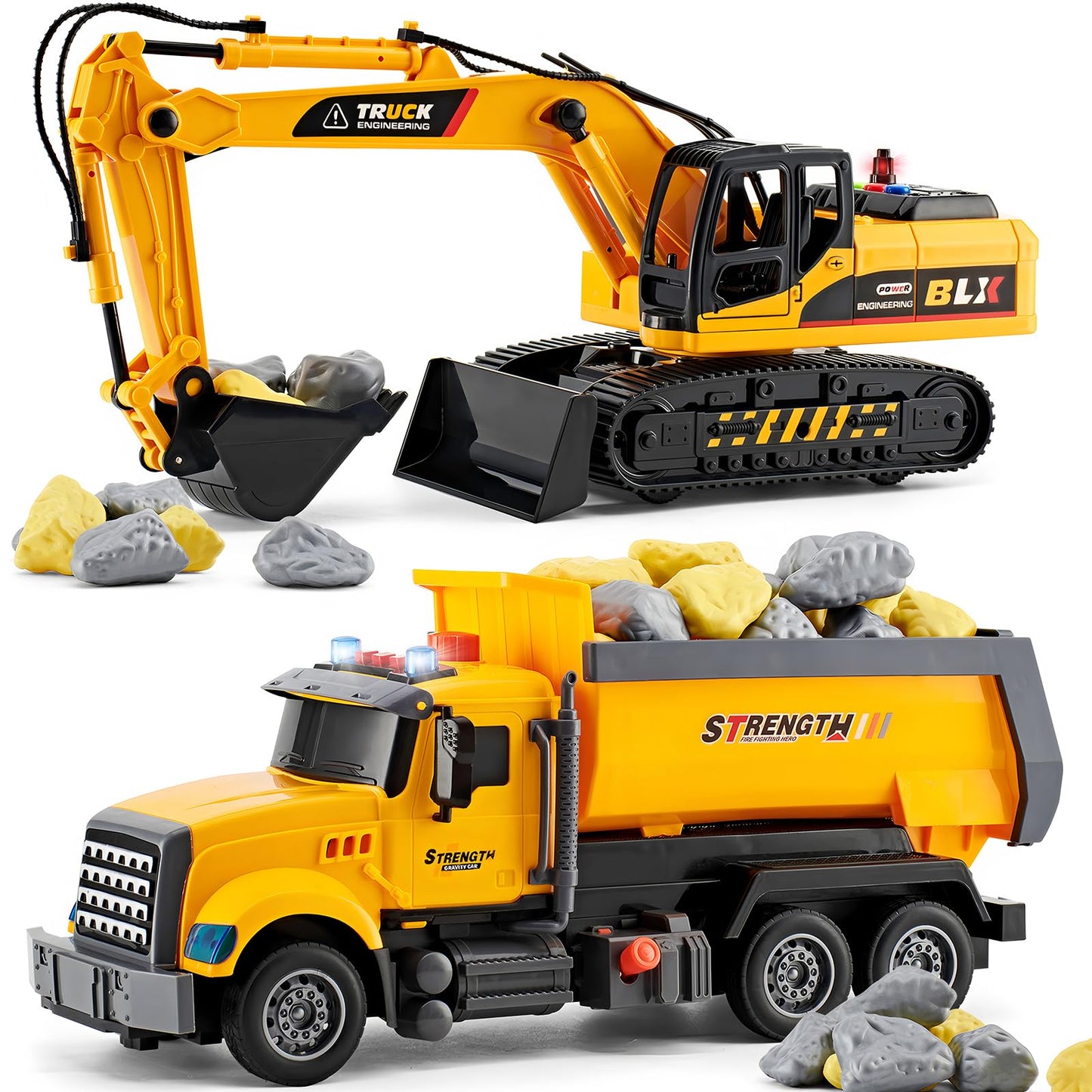 LerBao 2-Pack Large Construction Trucks – Moveable Excavator & Dump Truck for 3-8 Years