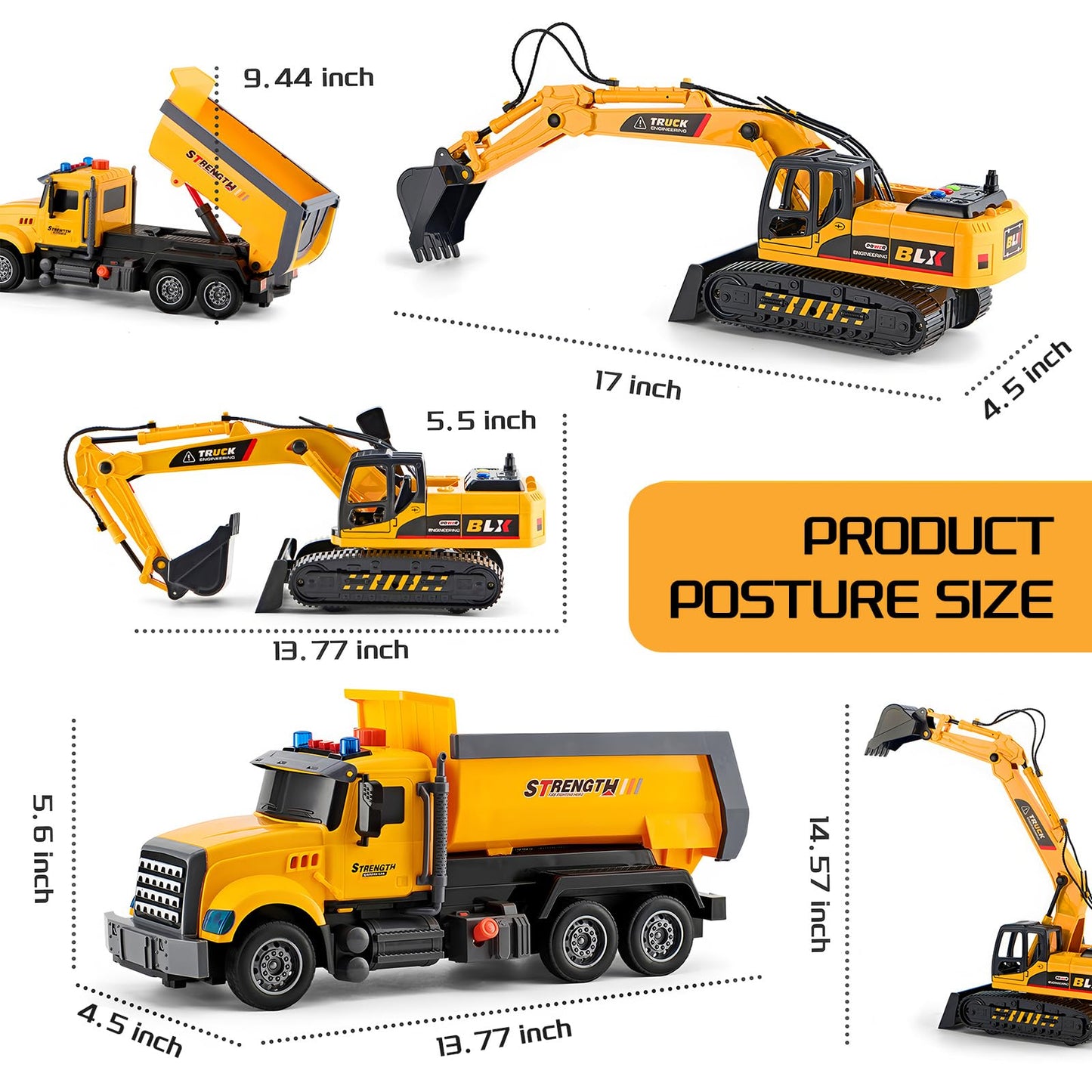LerBao 2-Pack Large Construction Trucks – Moveable Excavator & Dump Truck for 3-8 Years