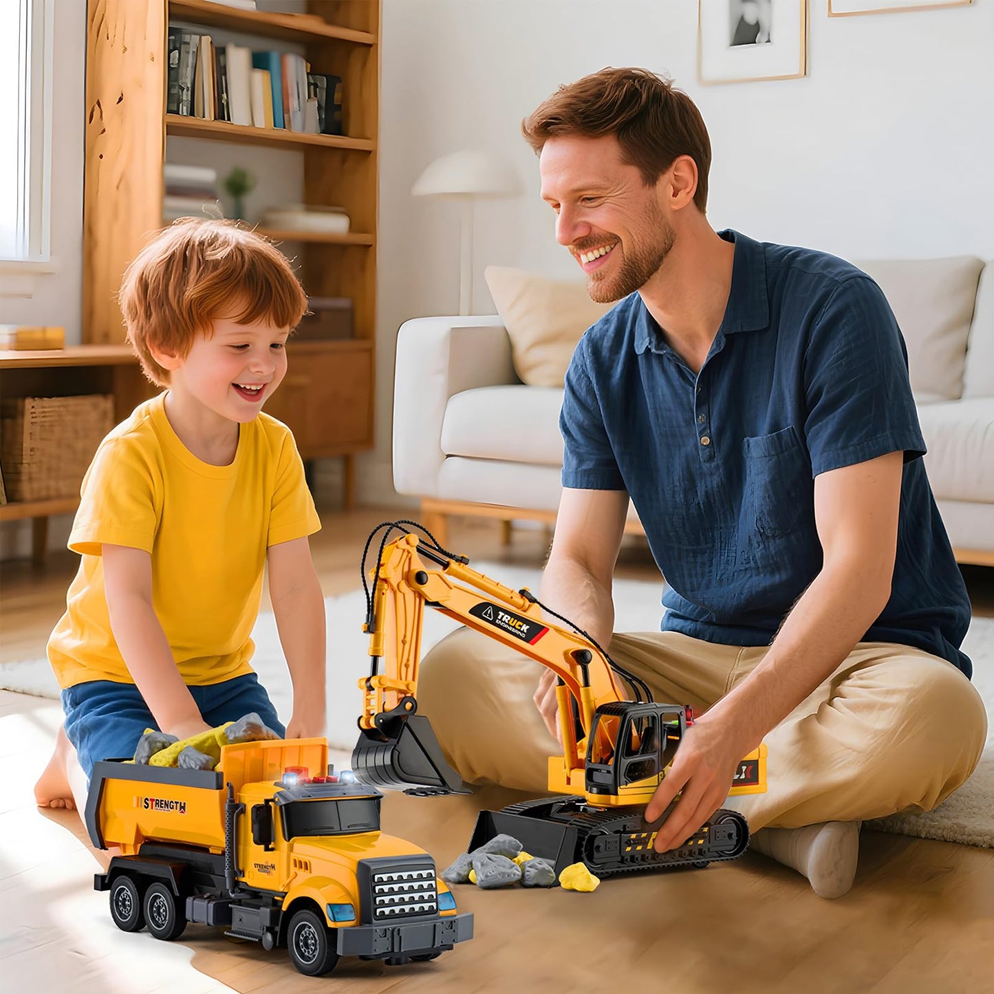 LerBao 2-Pack Large Construction Trucks – Moveable Excavator & Dump Truck for 3-8 Years