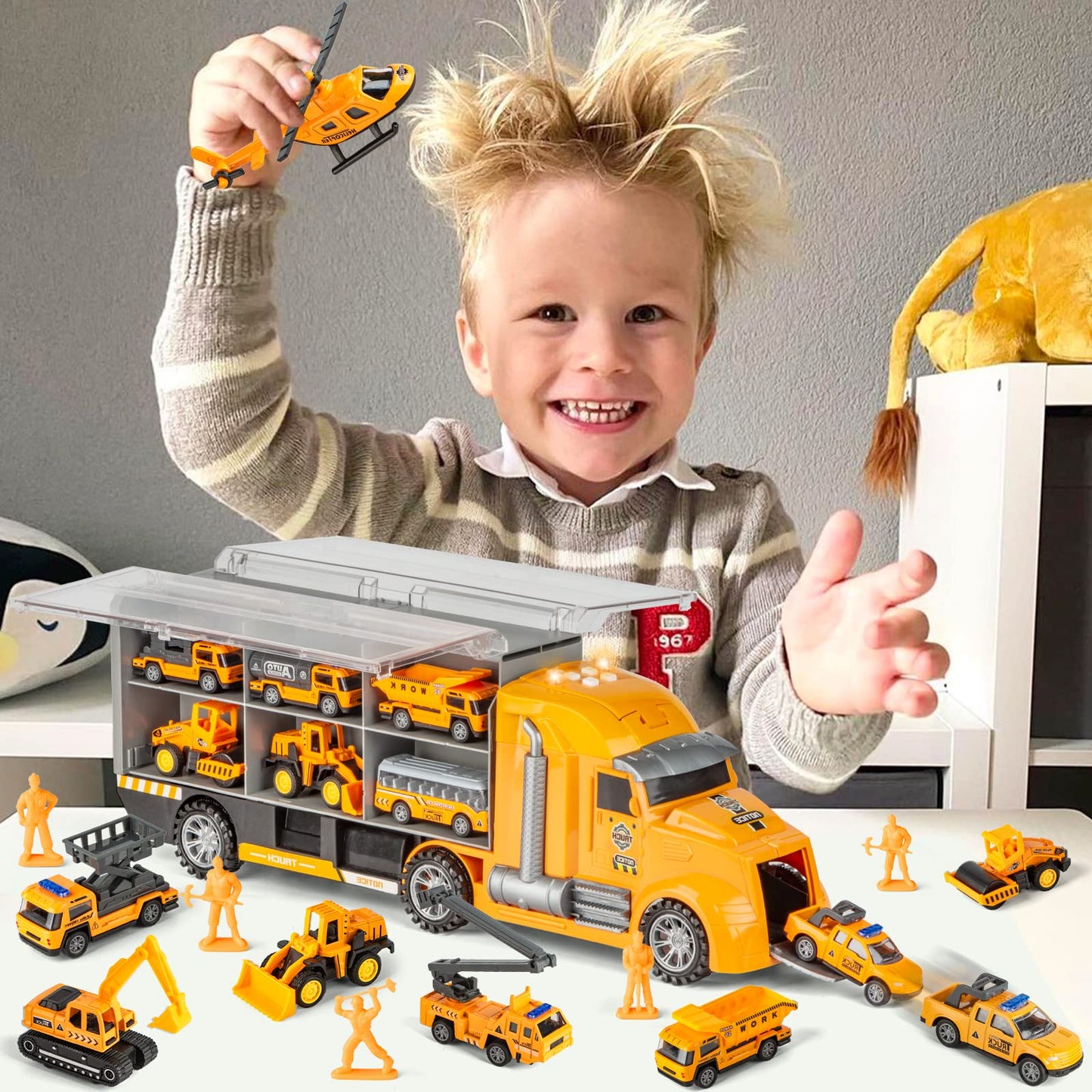 LerBao 25-in-1 Die-Cast Pull-Back Construction Trucks – Lights & Sounds (Ages 3-7)